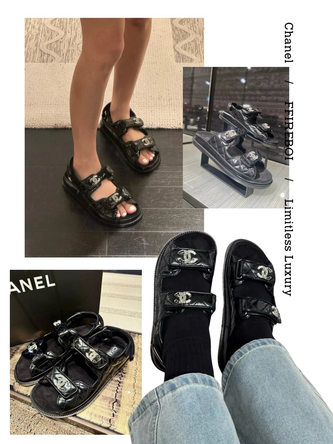 샤넬 CC 로고 퀼팅 더블 스트랩 플랫폼 샌들