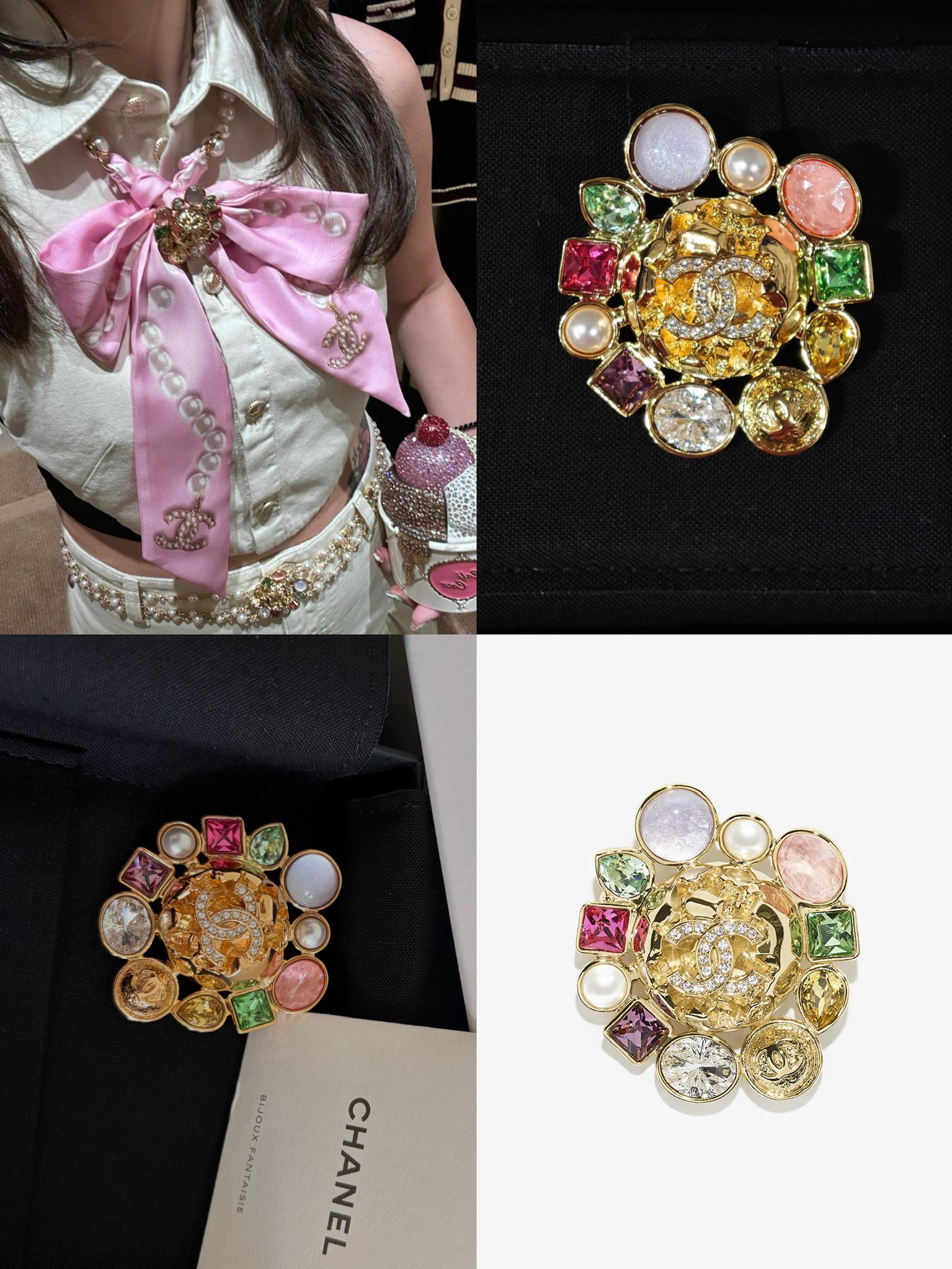샤넬 26C 컬러 젬스톤 까멜리아 CC 브로치