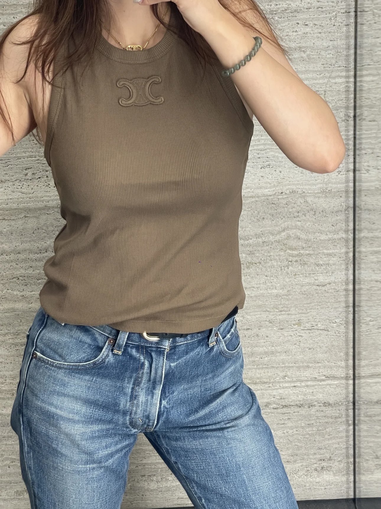 셀린느 트리옹프 자수 리브드 탱크톱