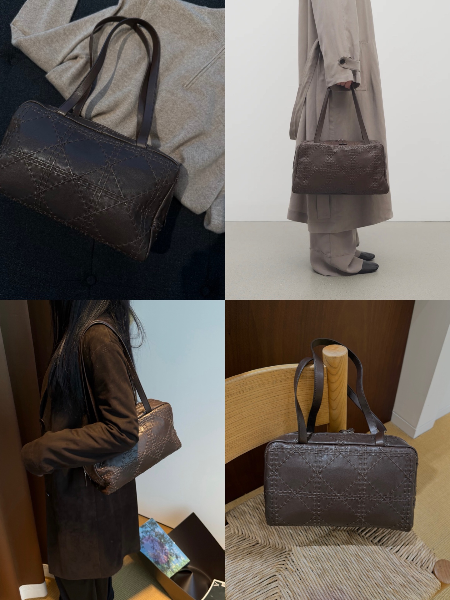 디올 까나쥬 레더 보스턴 토트백