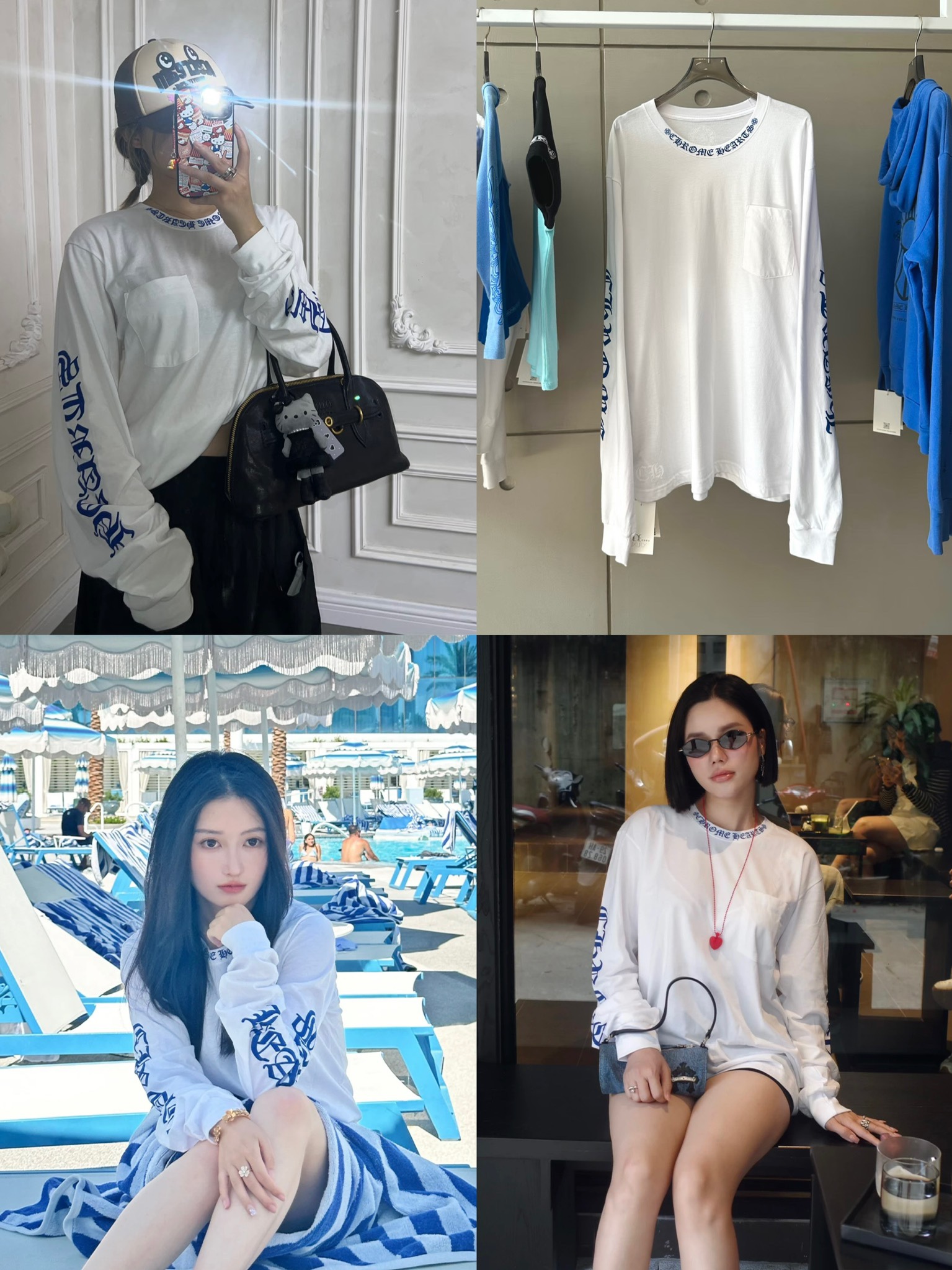 크롬하츠 CH 로고 슬리브 그래픽 포켓 롱슬리브 티셔츠