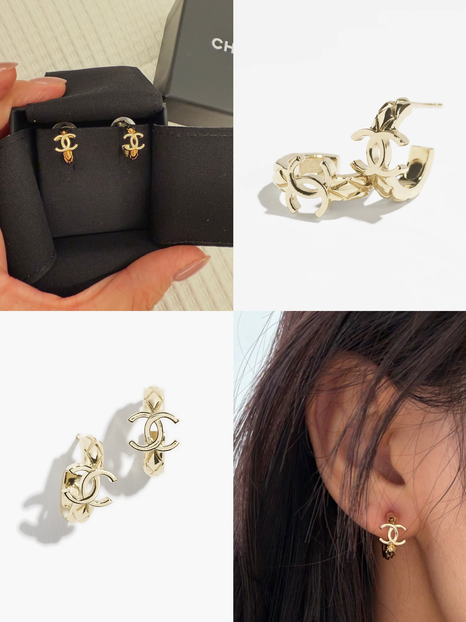 샤넬 CC 로고 퀼팅 모티프 골드 스터드 귀걸이