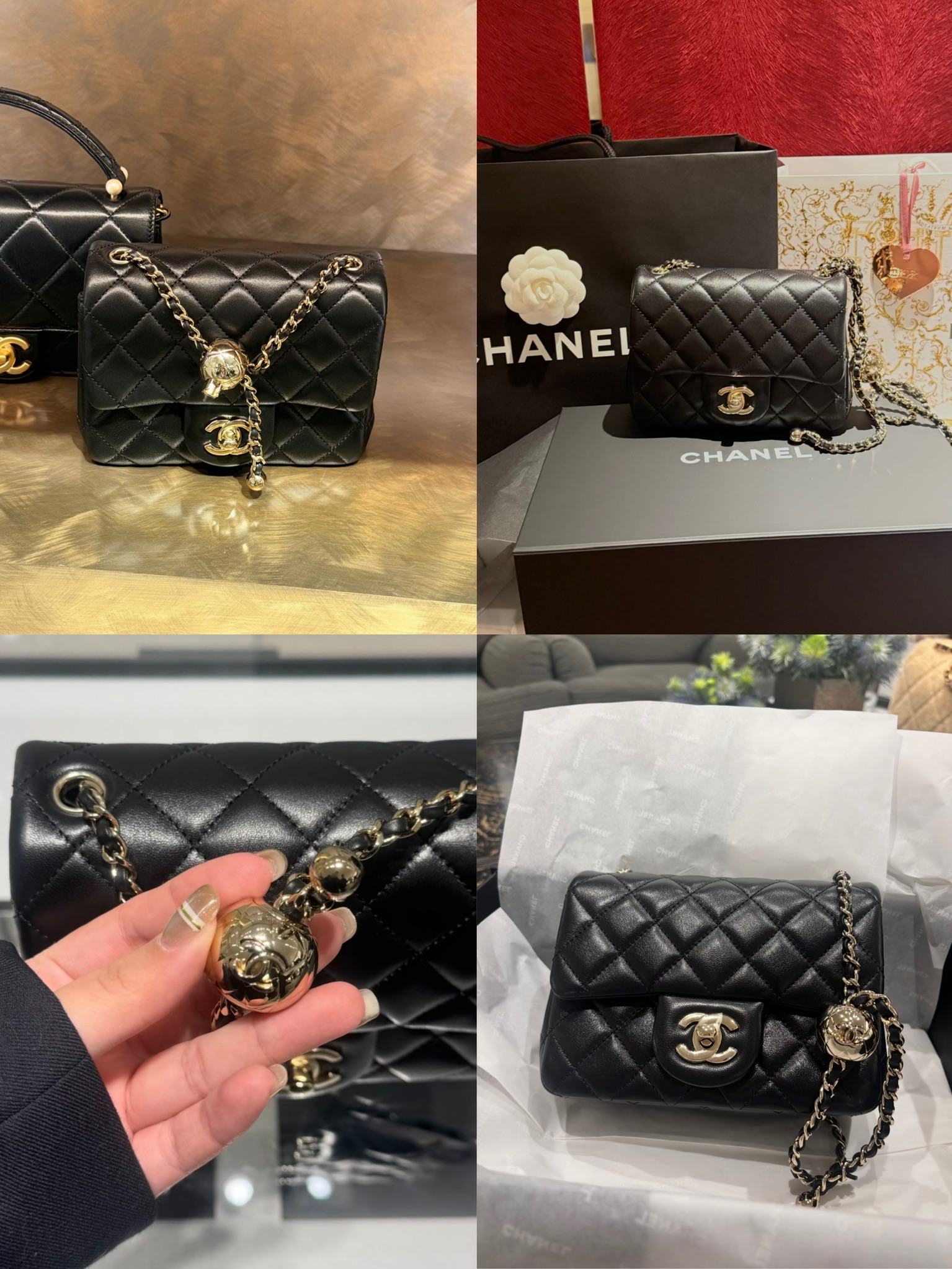 샤넬 25K 샤넬 미니 플랩백 골드 CC 볼 참 체인 숄더백
