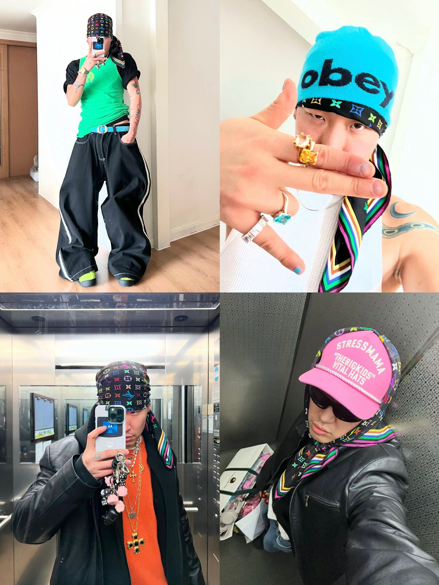 루이 비통 모노그램 멀티컬러 실크 방도 스카프