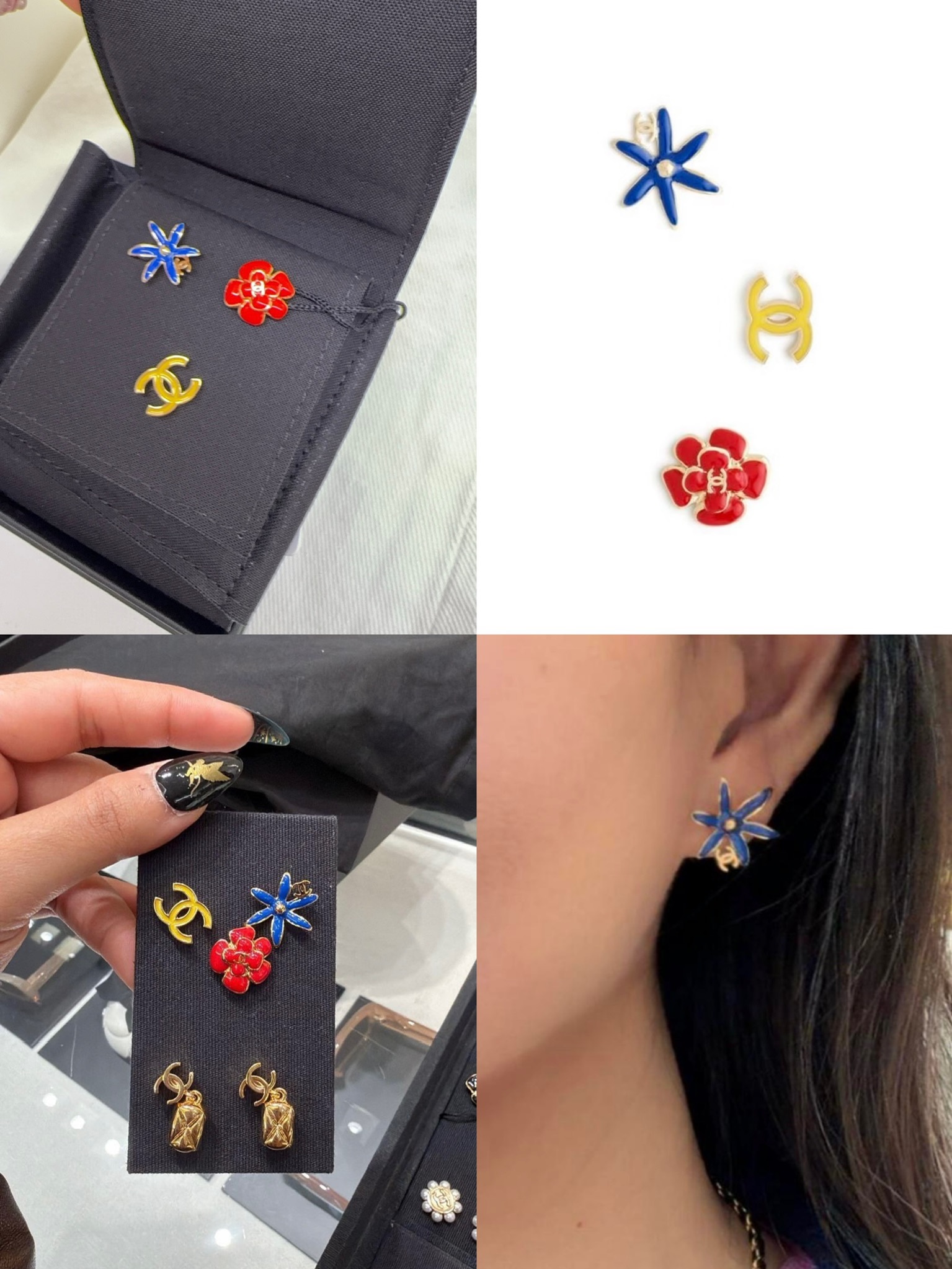 샤넬 CC 로고·까멜리아·플라워 모티프 3피스 스터드 귀걸이 세트