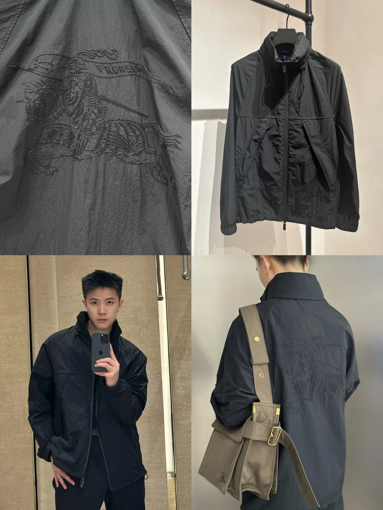 버버리 EKD(이퀘스트리안 나이트 디자인) 자수 나일론 후드 윈드브레이커 재킷