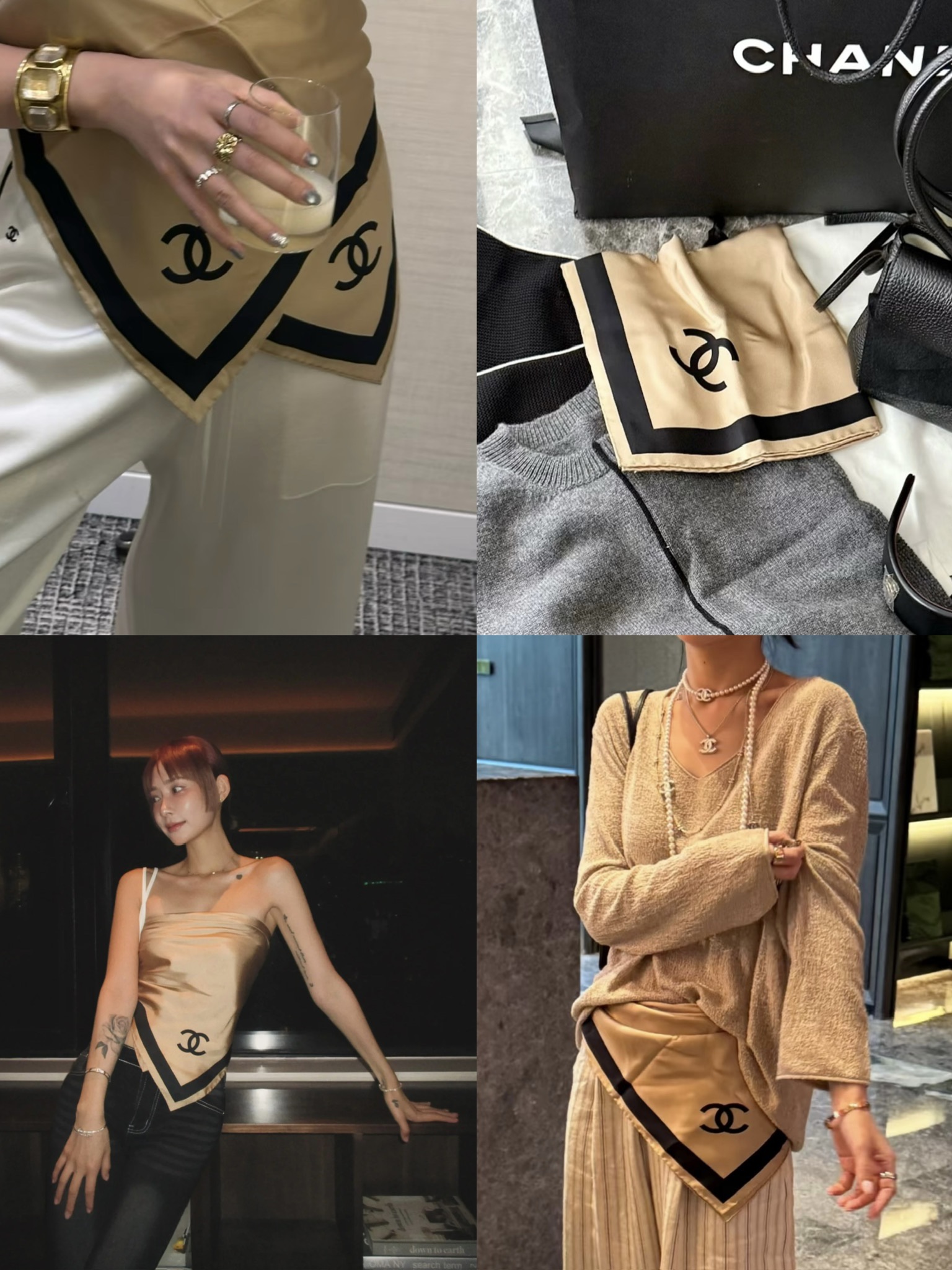 샤넬 CC 로고 프린트 실크 스카프