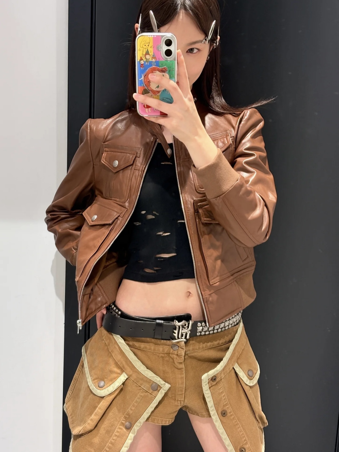 R13 레이어드 버튼 디테일 카고 스커트 쇼츠