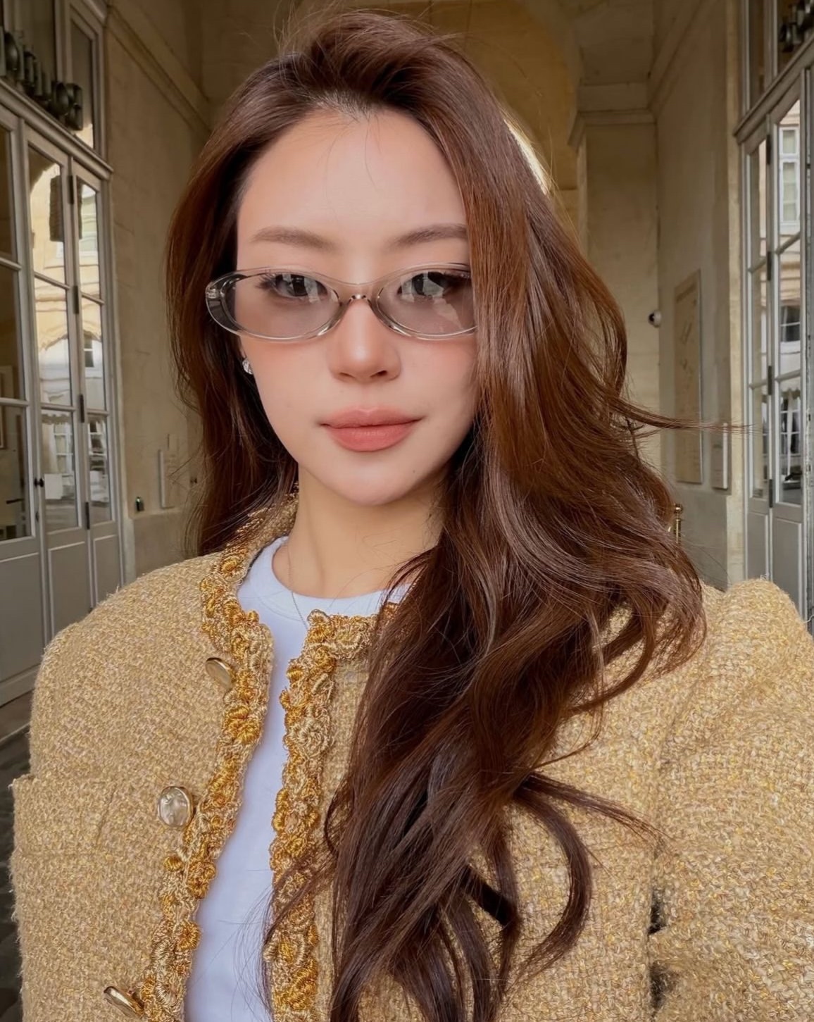 샤넬 CHANEL 레터링 템플 슬림 오벌 선글라스