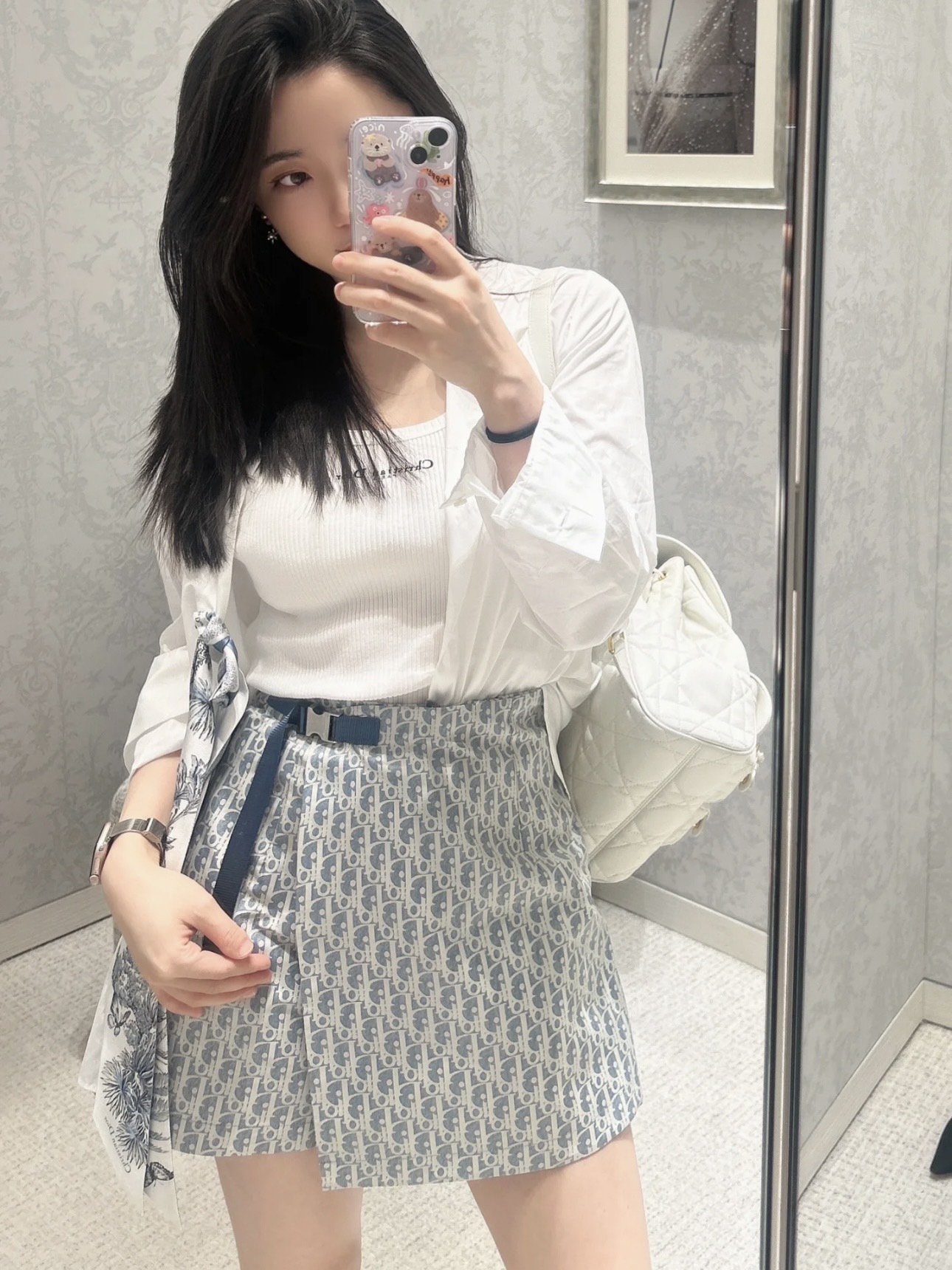 디올 오블리크 자카드 랩 스커트 쇼츠