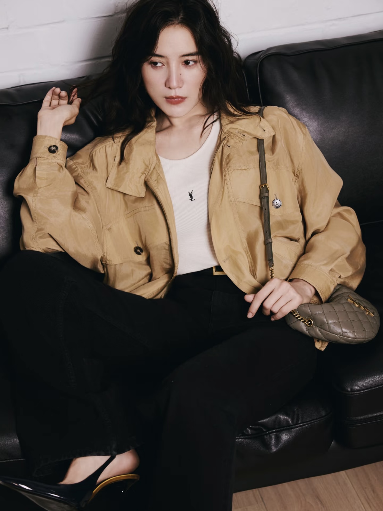 생 로랑 YSL 모노그램 리브드 탱크톱