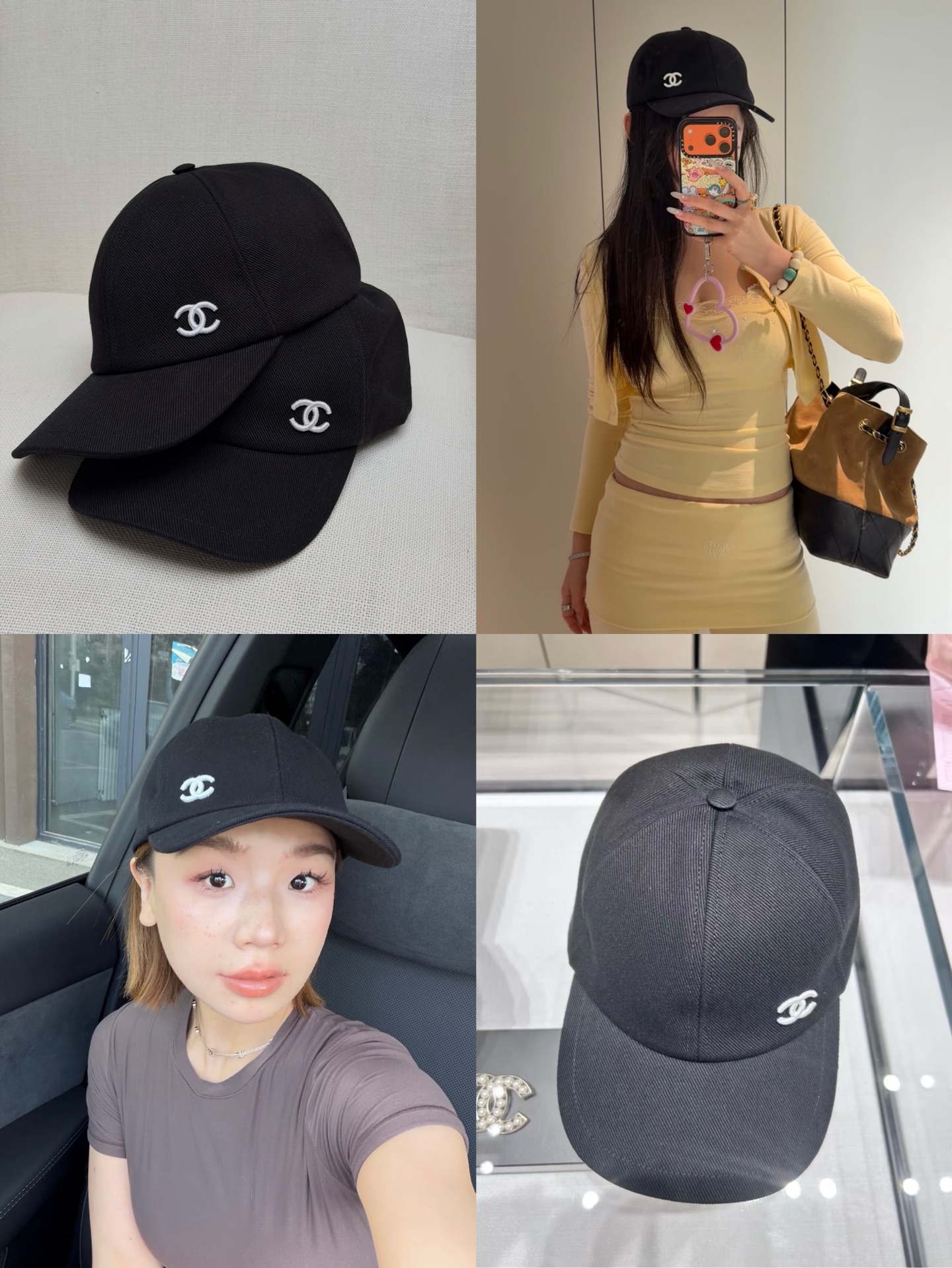 샤넬 더블 C 자수 로고 베이스볼 캡
