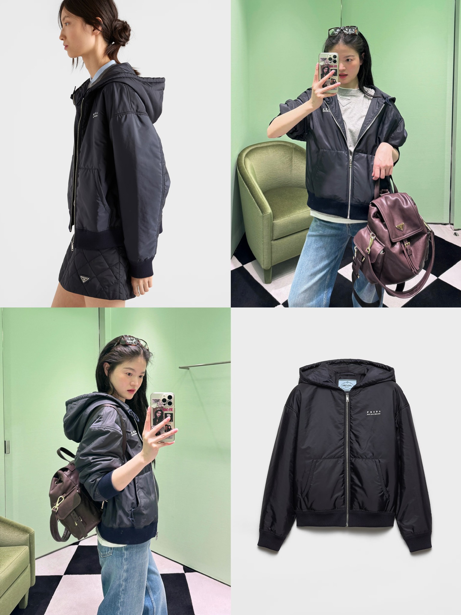 프라다 리나일론 패딩 후드 집업 재킷