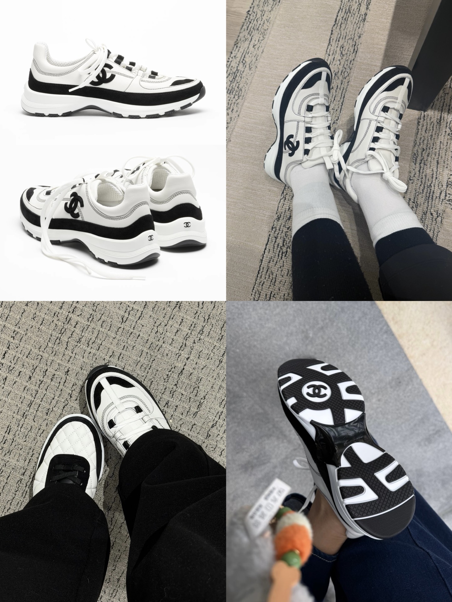 샤넬 CC 로고 블랙·화이트 로우탑 러너 스니커즈