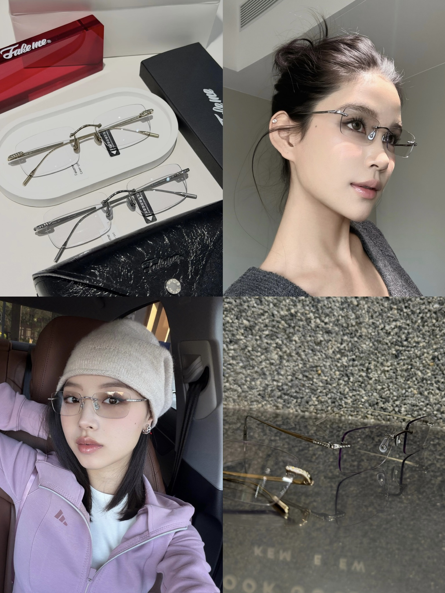 페이크미 크리스털 장식 스퀘어 무테 안경테