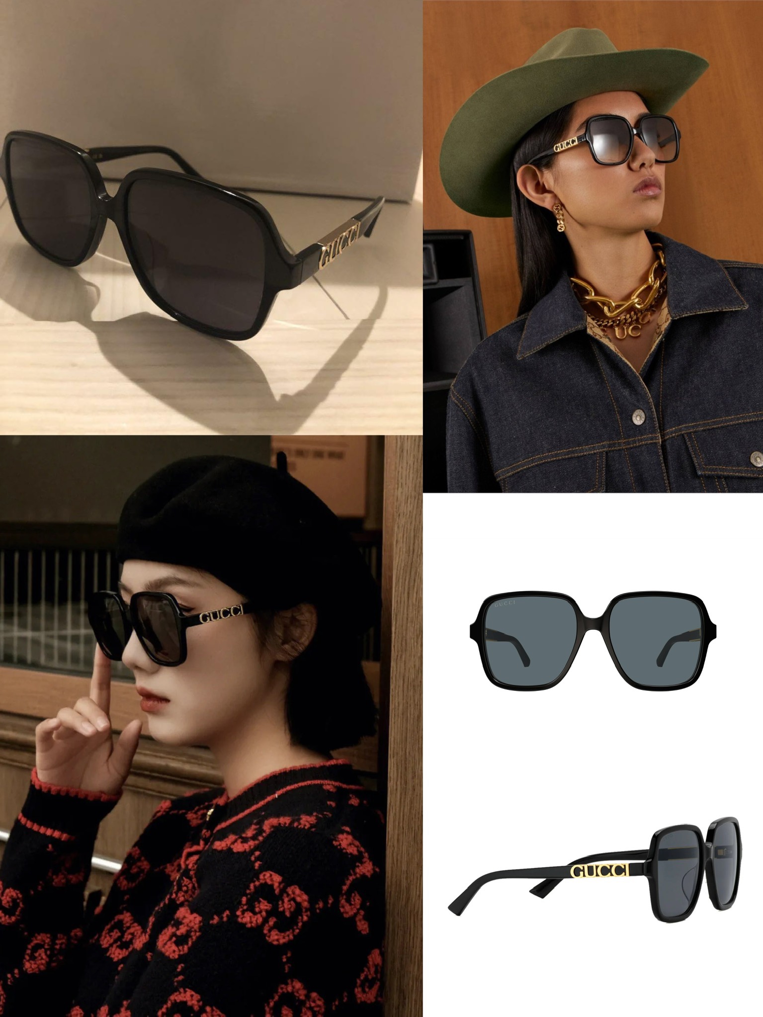 구찌 GUCCI 로고 템플 오버사이즈 스퀘어 선글라스