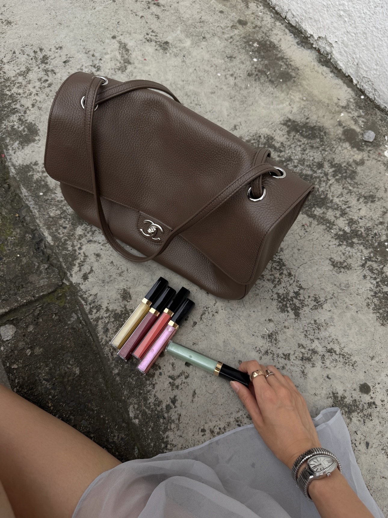샤넬 CC 턴록 레더 플랩 숄더백 32cm