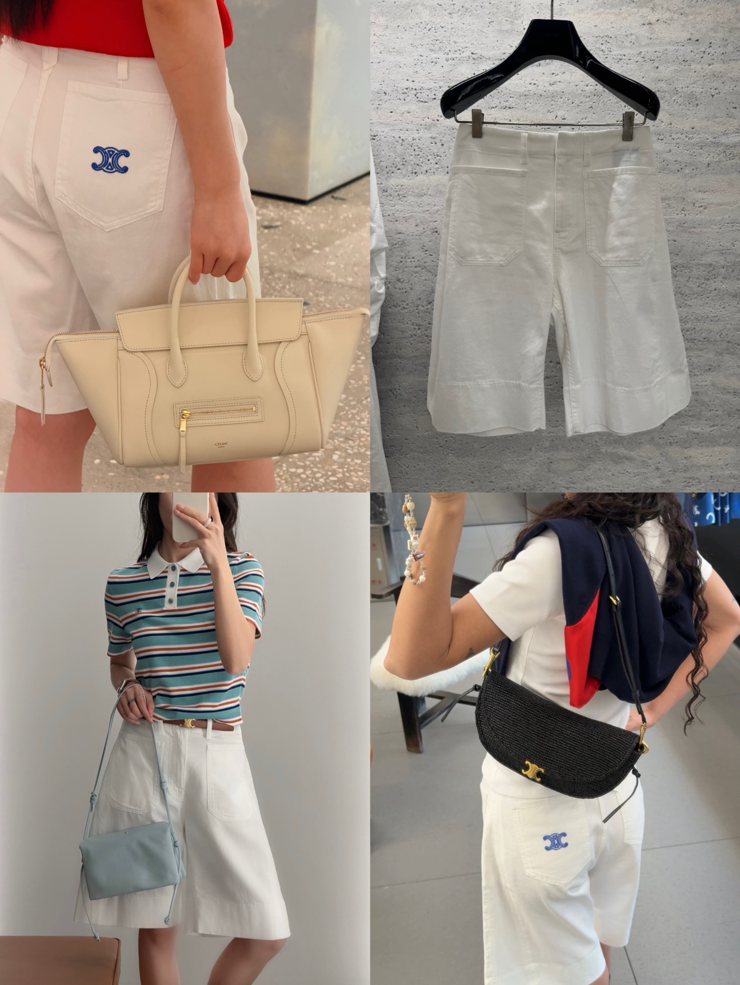 셀린느 트리옹프 자수 버뮤다 데님 쇼츠