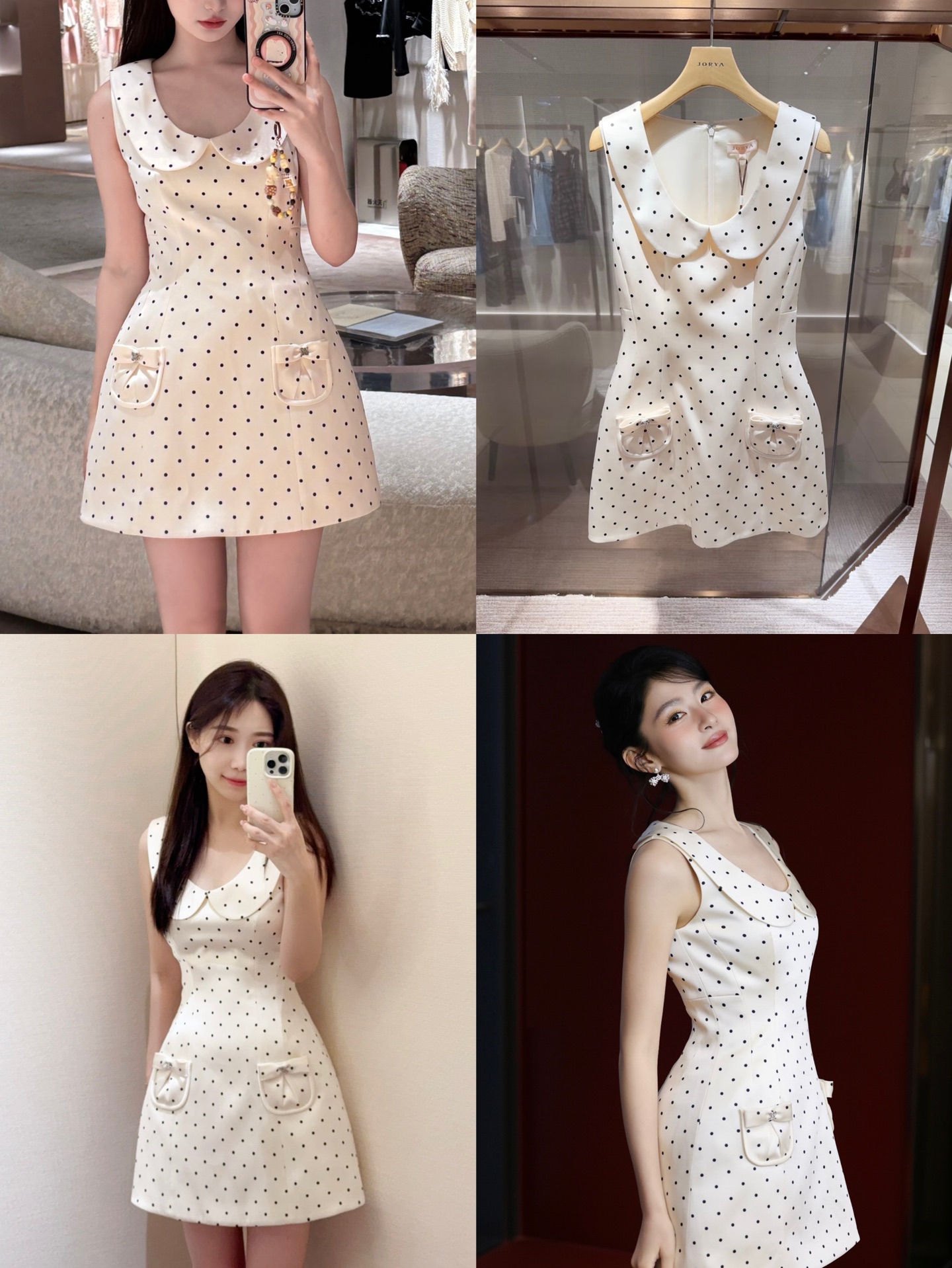 조리아 폴카 도트 더블 피터팬 칼라 포켓 미니 원피스