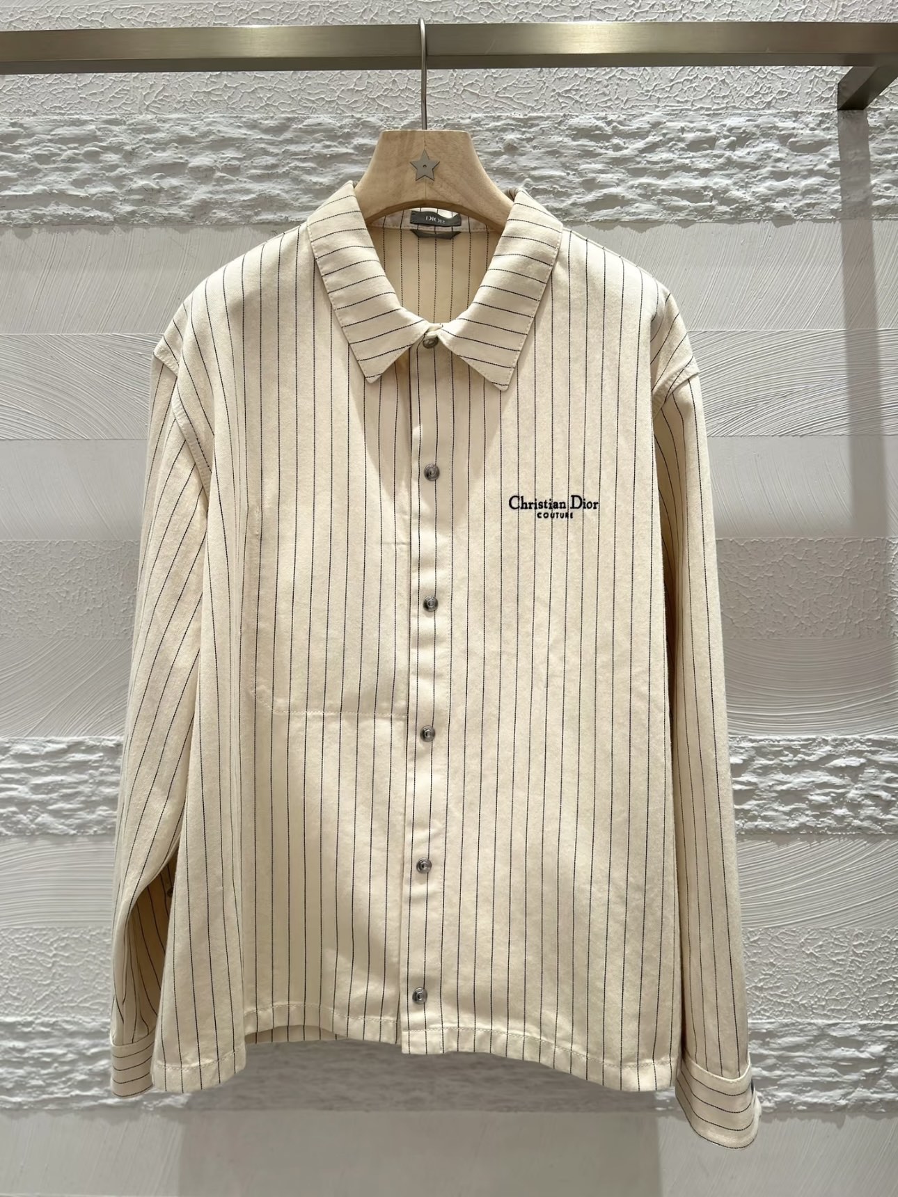 디올 Christian Dior Couture 로고 핀스트라이프 롱슬리브 셔츠