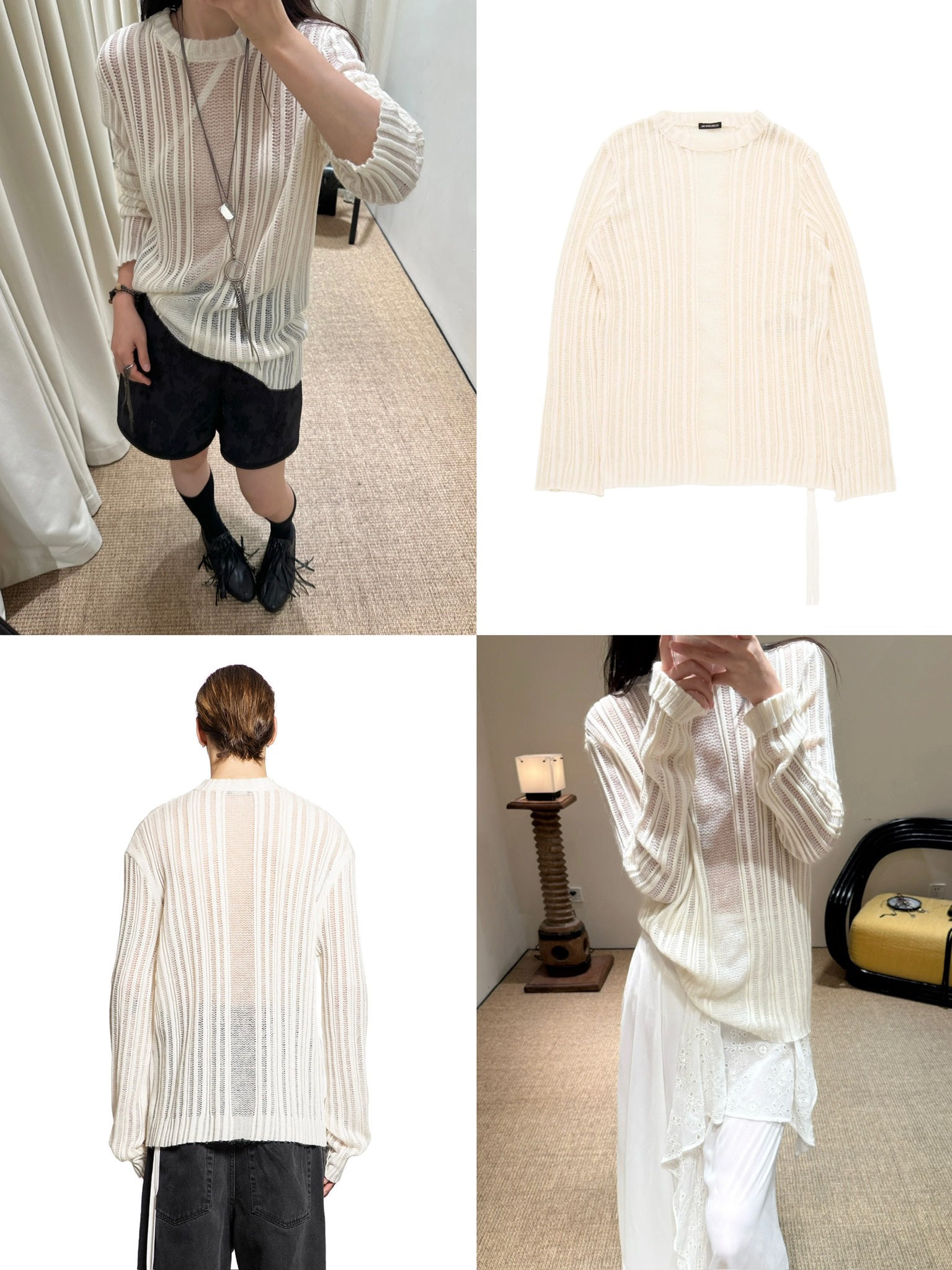 마메 쿠로고우치 시어 스트라이프 니트 하이넥 풀오버