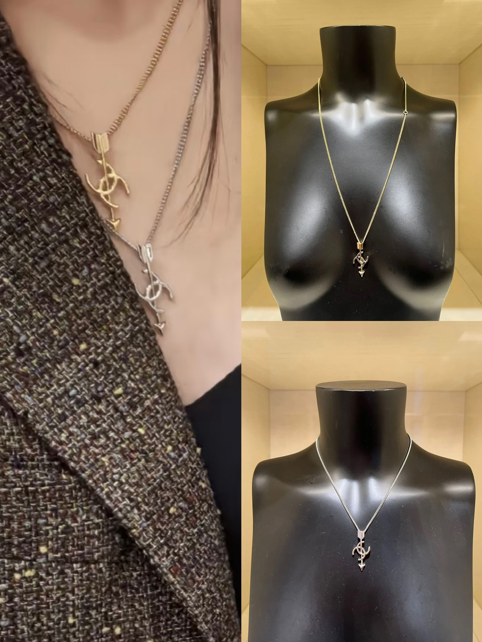 생 로랑 카산드르 YSL 애로우 펜던트 네크리스