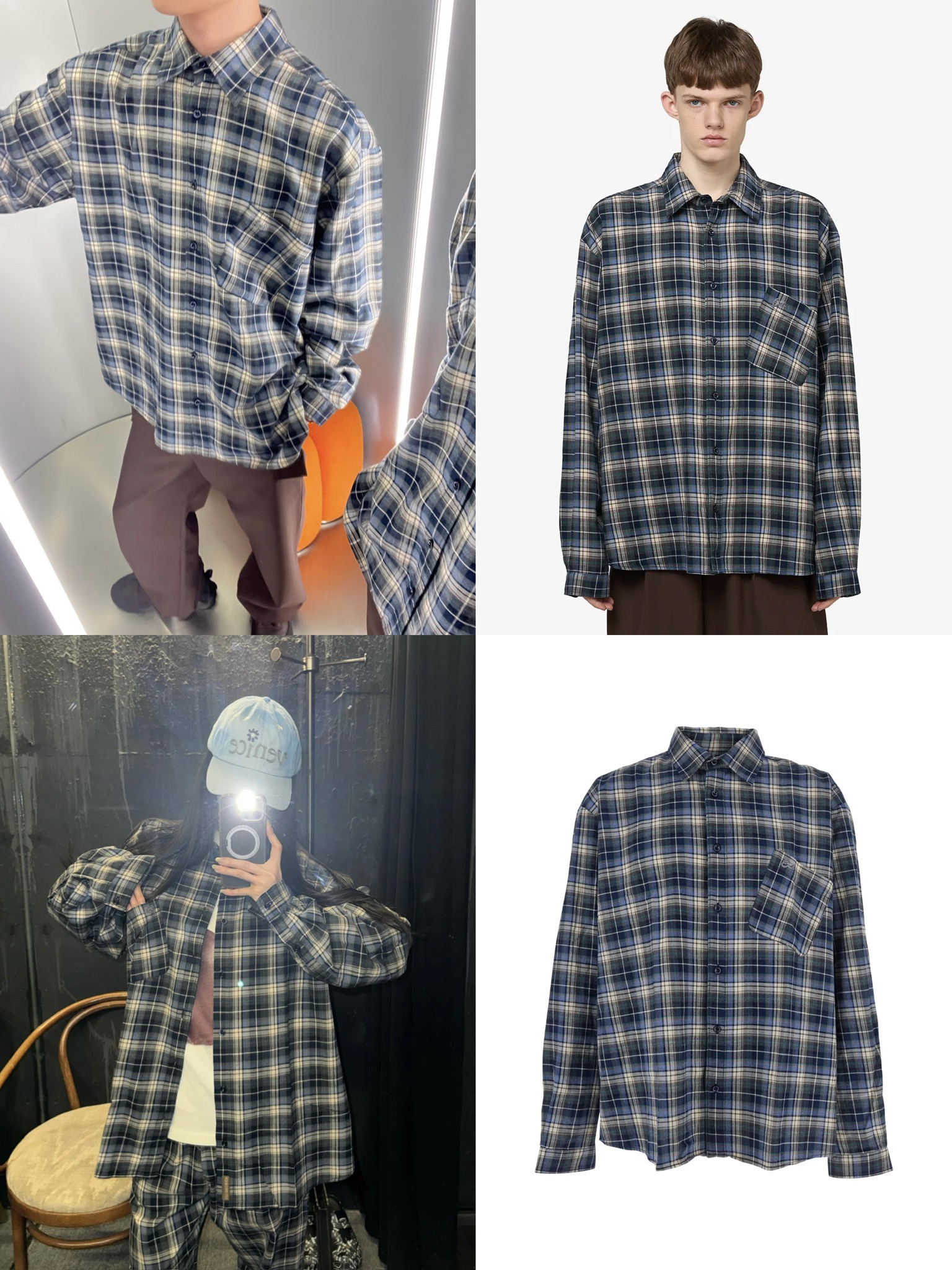 아더에러 비대칭 사선 포켓 체크 셔츠