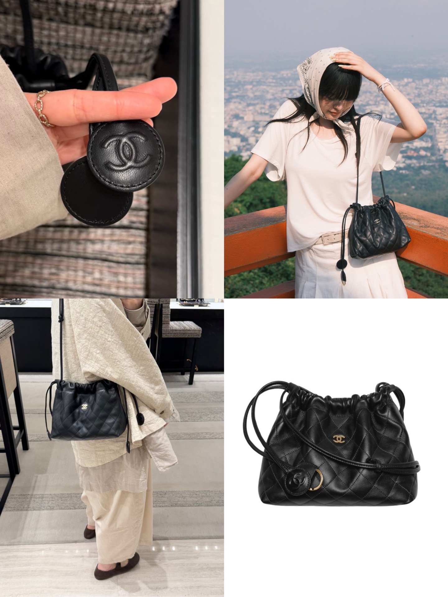 샤넬 코코 마크 퀼팅 드로스트링 숄더백