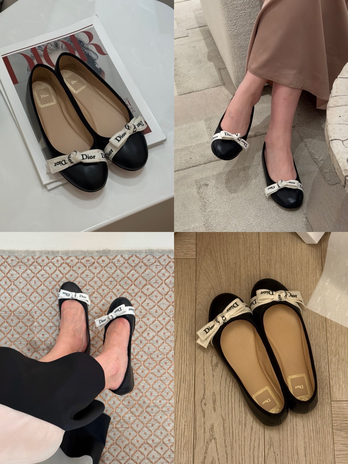 디올 Dior 리본 로고 발레리나 플랫