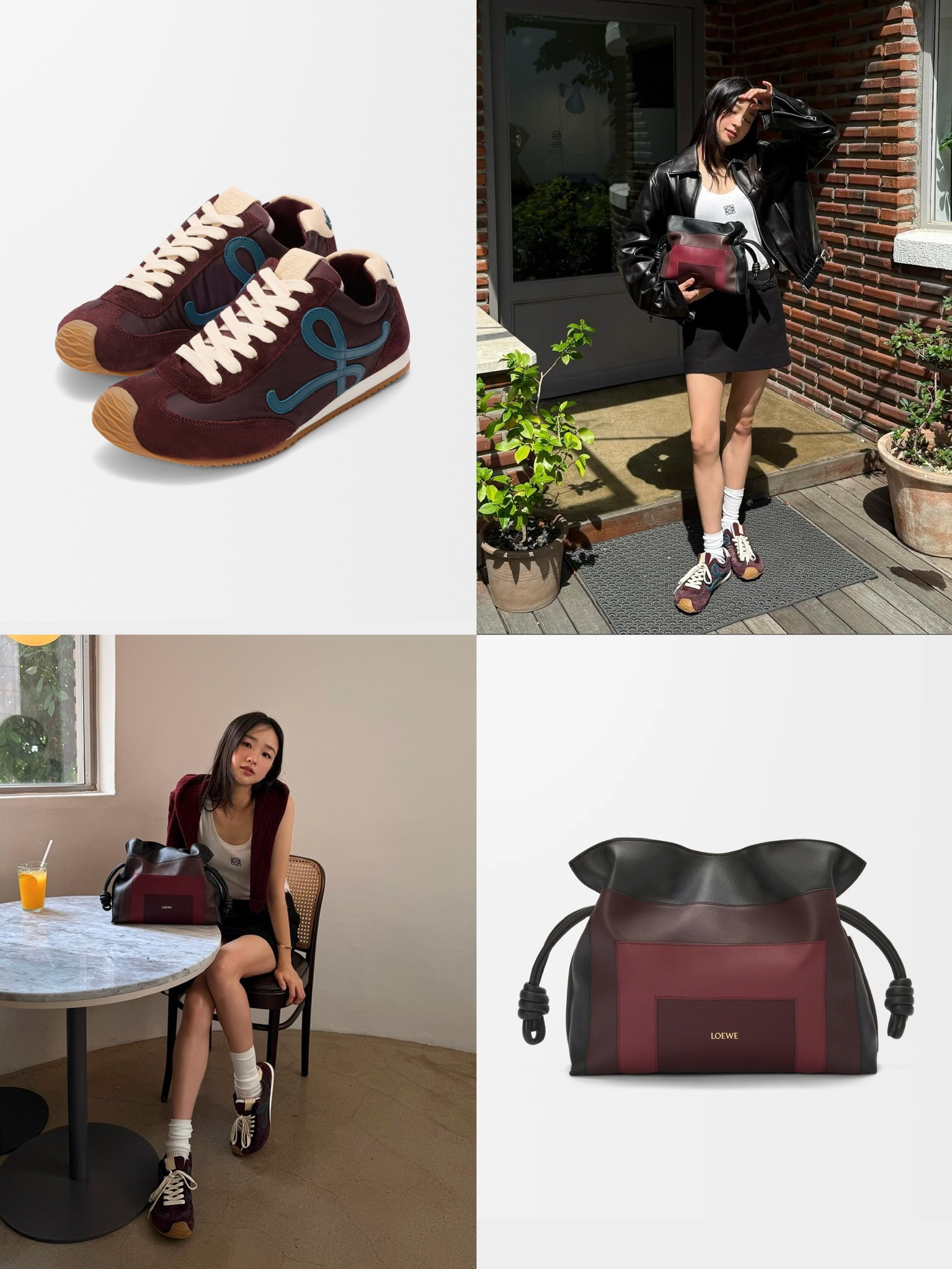 로에베 플로우 러너 로우탑 스니커즈 및 플라멩코 드로스트링 클러치