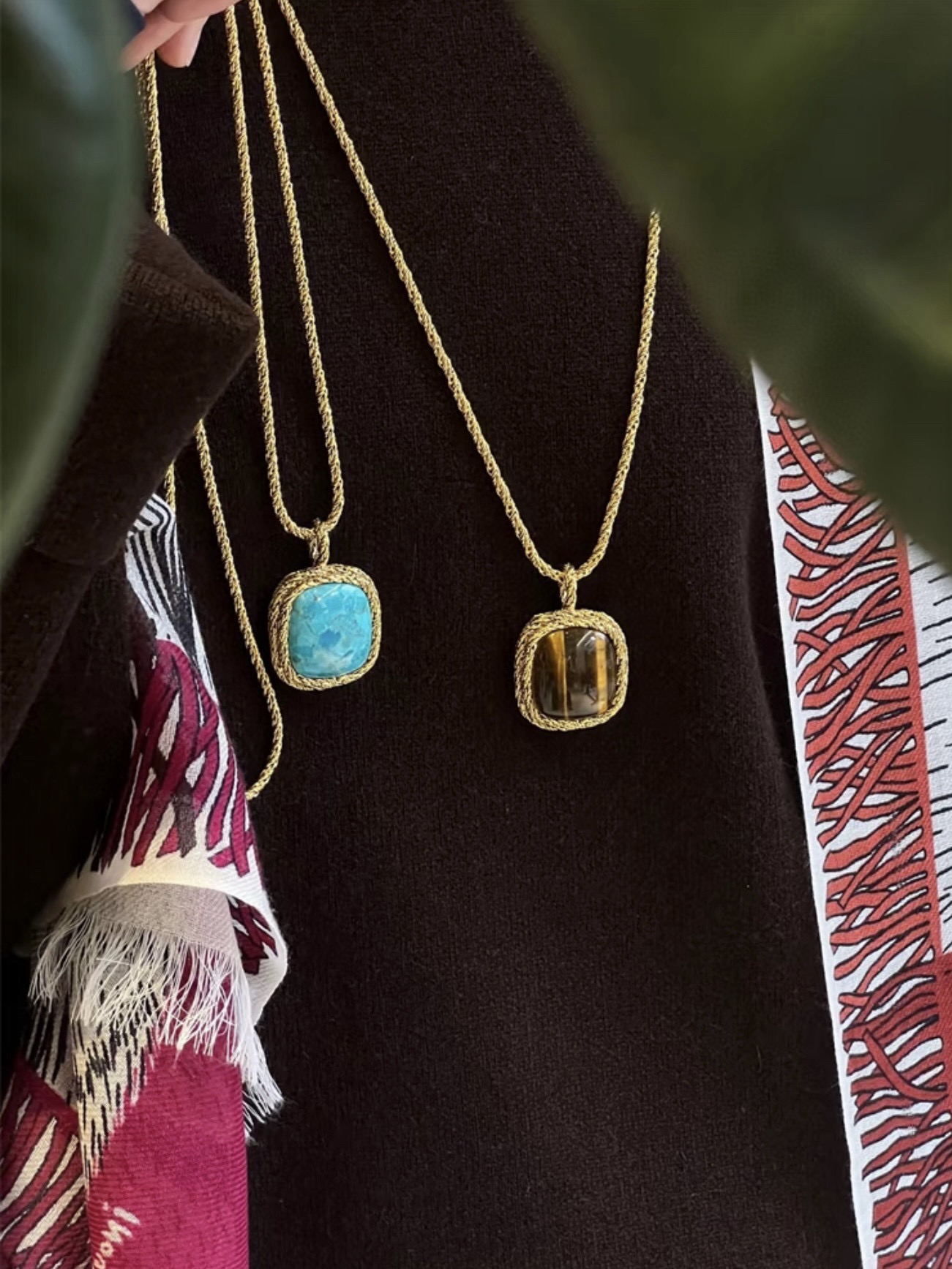 데이비드 유르만 알비온 쿠션 스톤 케이블 프레임 롱 펜던트 네크리스