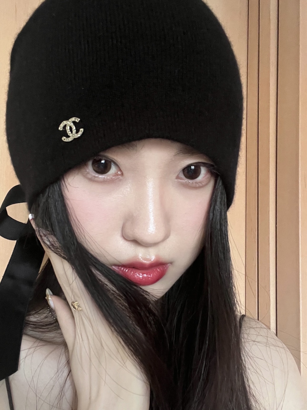 샤넬 CC 로고 리본 니트 비니