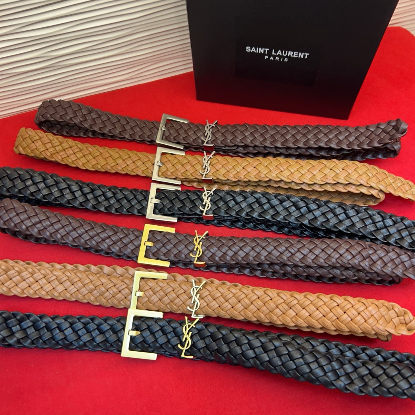 생로랑 카산드르 YSL 버클 브레이디드 레더 벨트