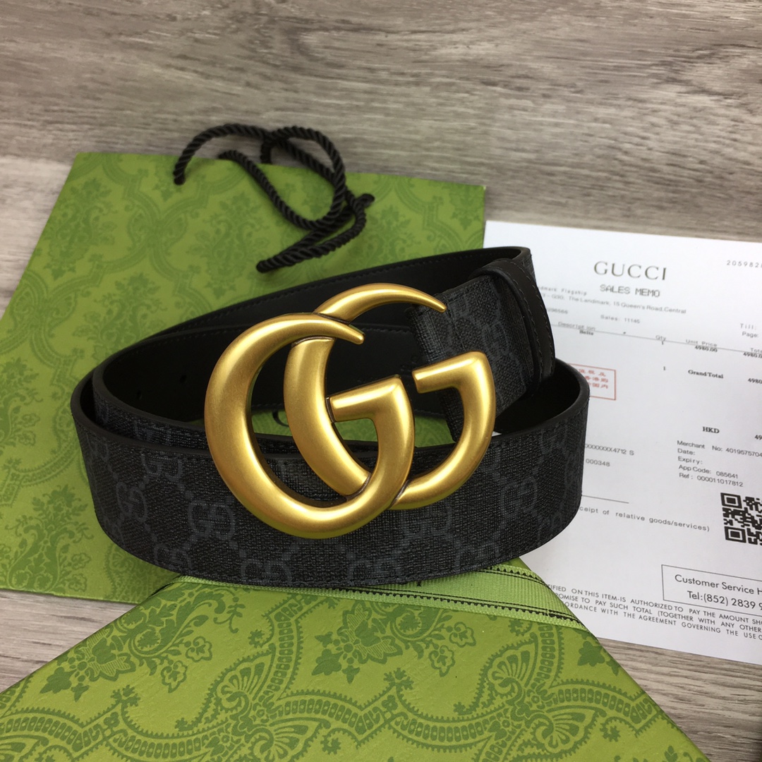 구찌 GG 마몽 더블 G 버클 GG 수프림 캔버스 벨트 40mm