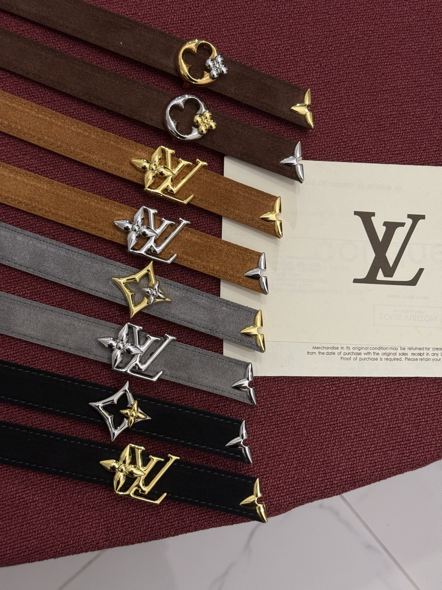 루이 비통 LV 모노그램 플라워 버클 스웨이드 벨트