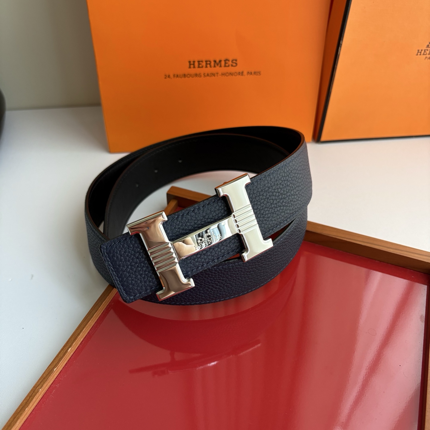 에르메스 H 버클 양면 가죽 벨트 38mm