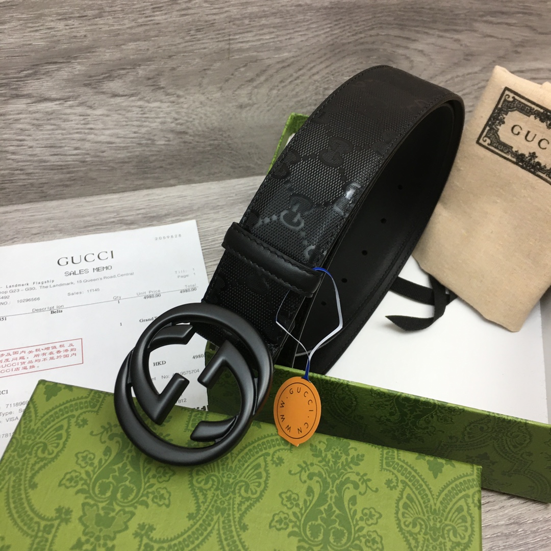 구찌 인터로킹 G 버클 GG 엠보스드 레더 벨트 40mm