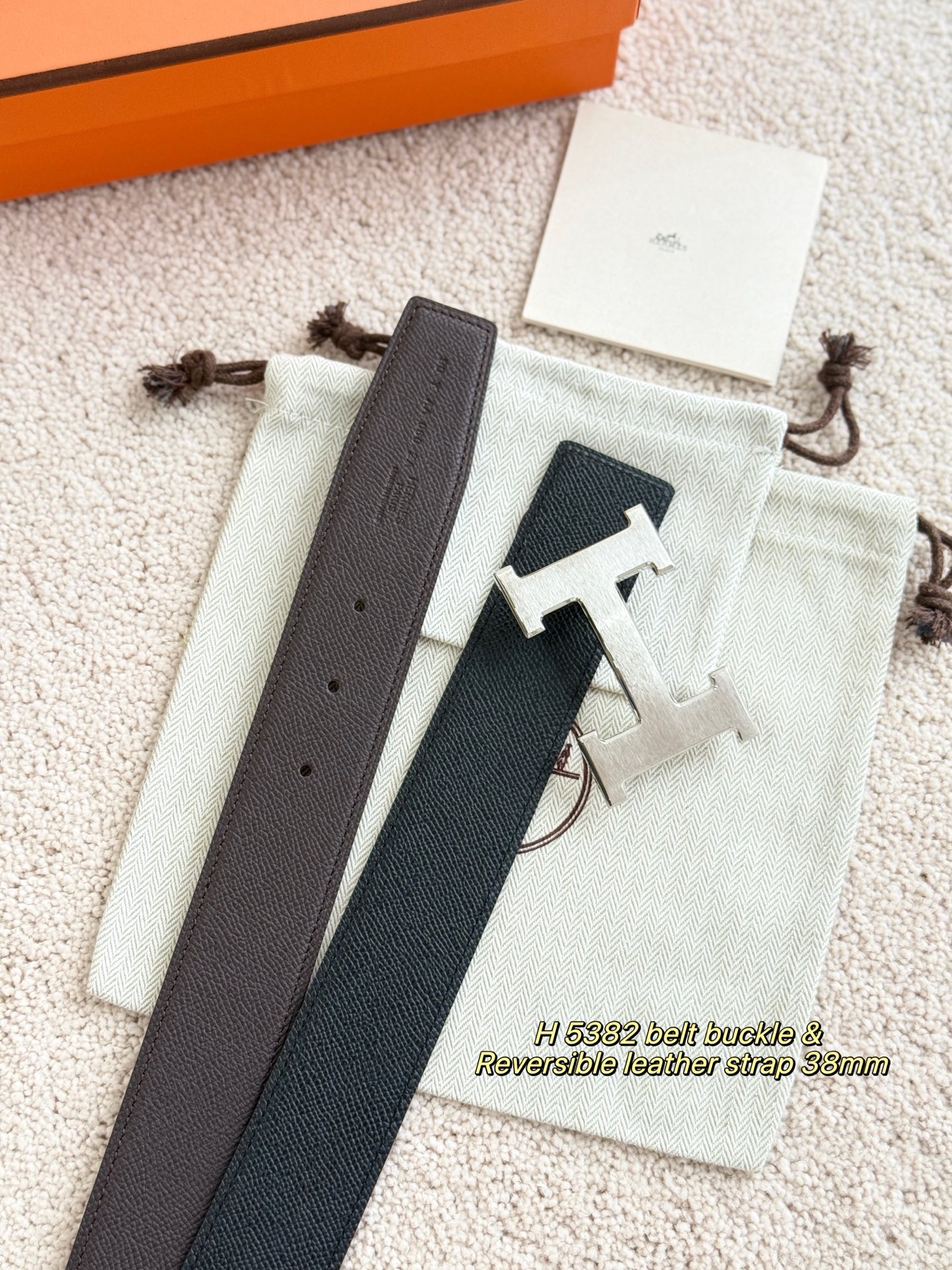 에르메스 컨스턴스 H 5382 리버서블 레더 벨트 38mm