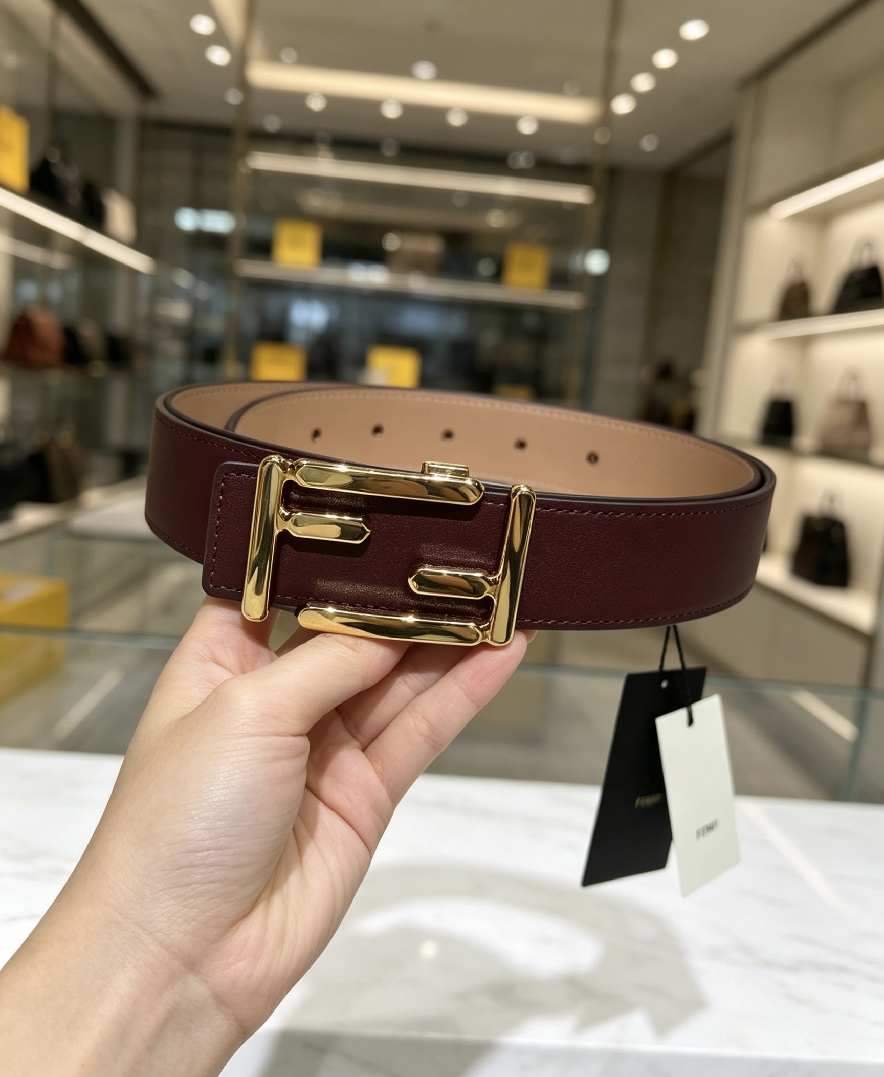 펜디 FF 로고 버클 30mm 가죽 벨트