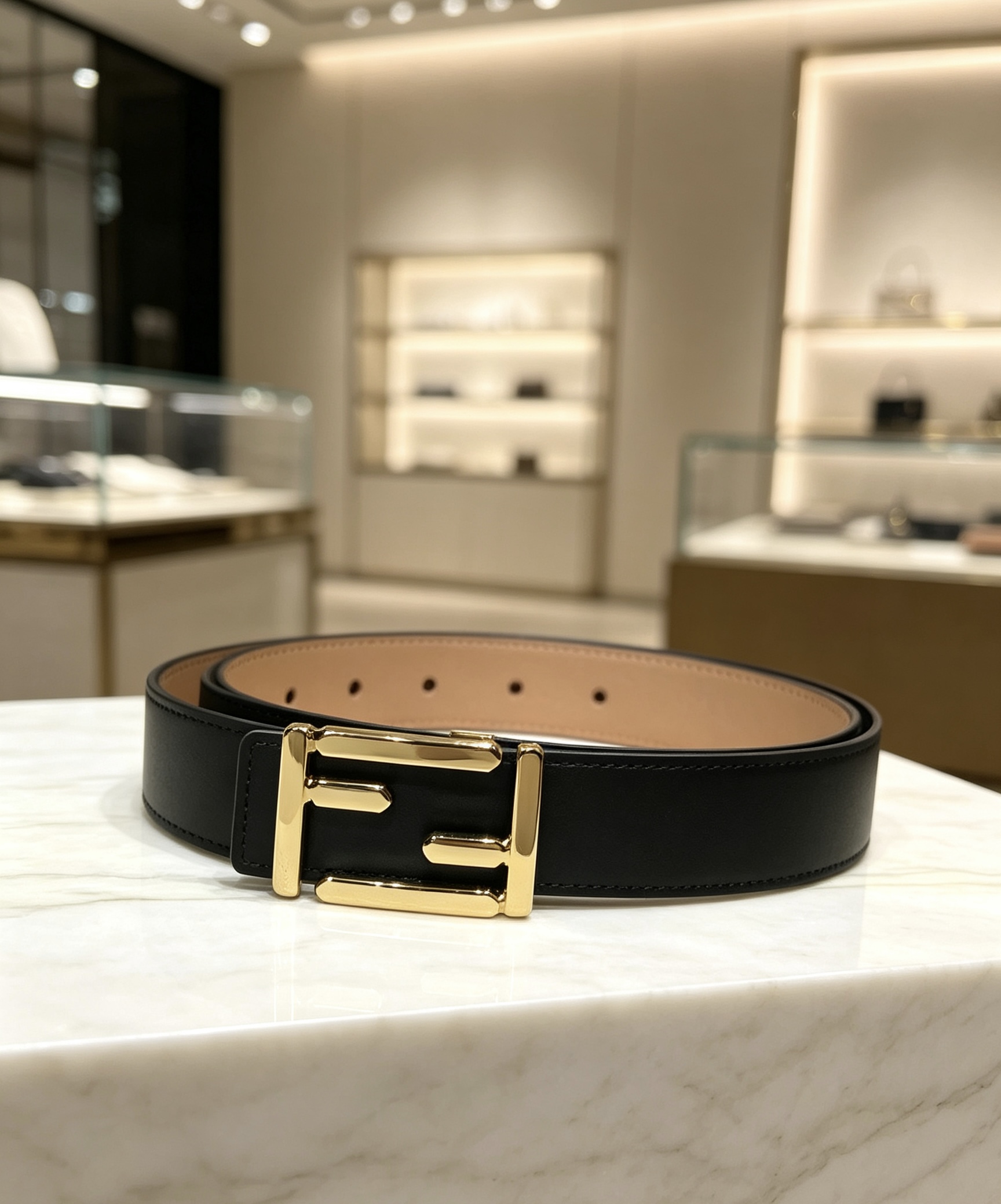 펜디 FF 로고 버클 30mm 레더 벨트
