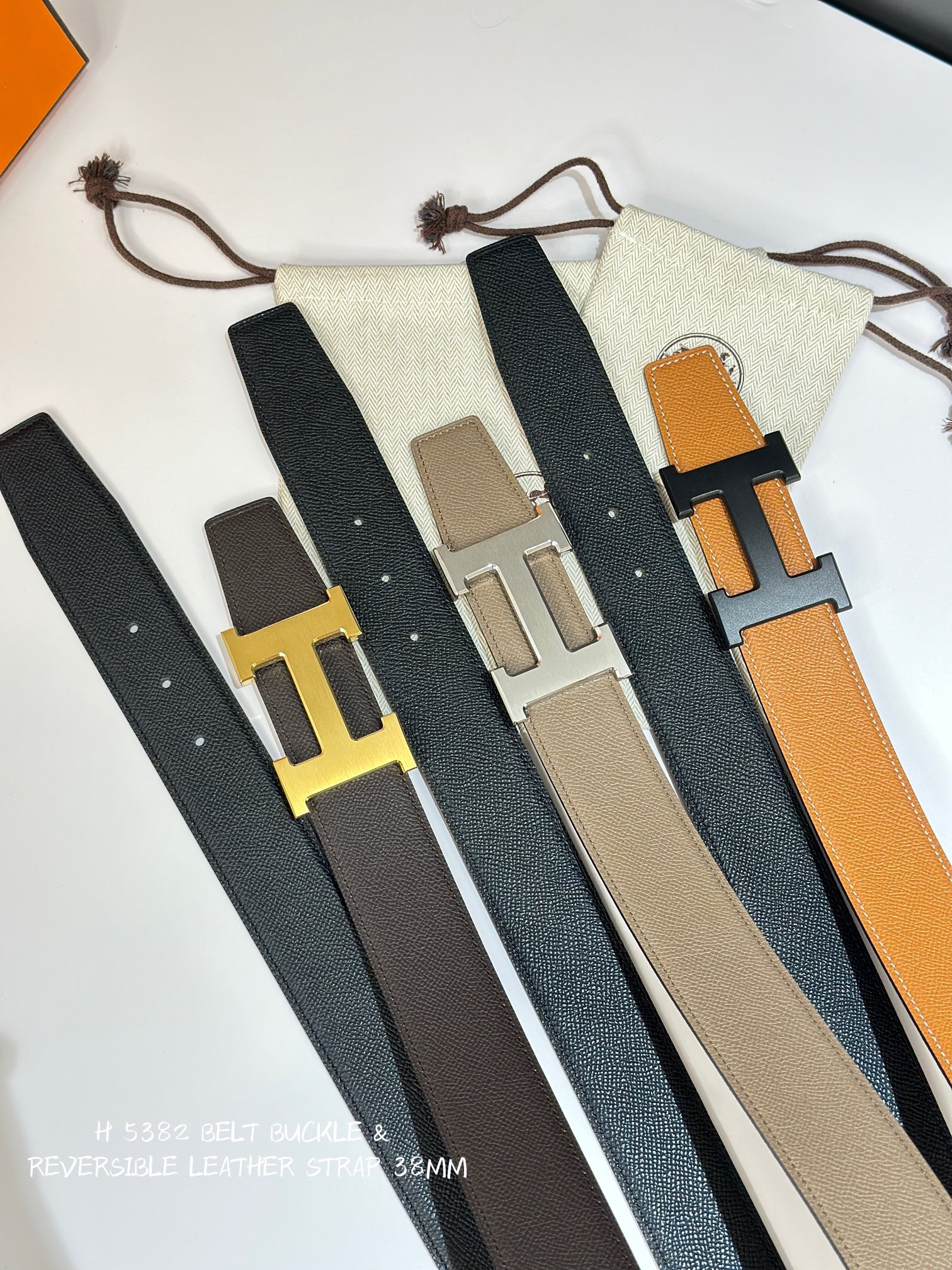 에르메스 H 5382 버클 리버서블 가죽 벨트 38mm