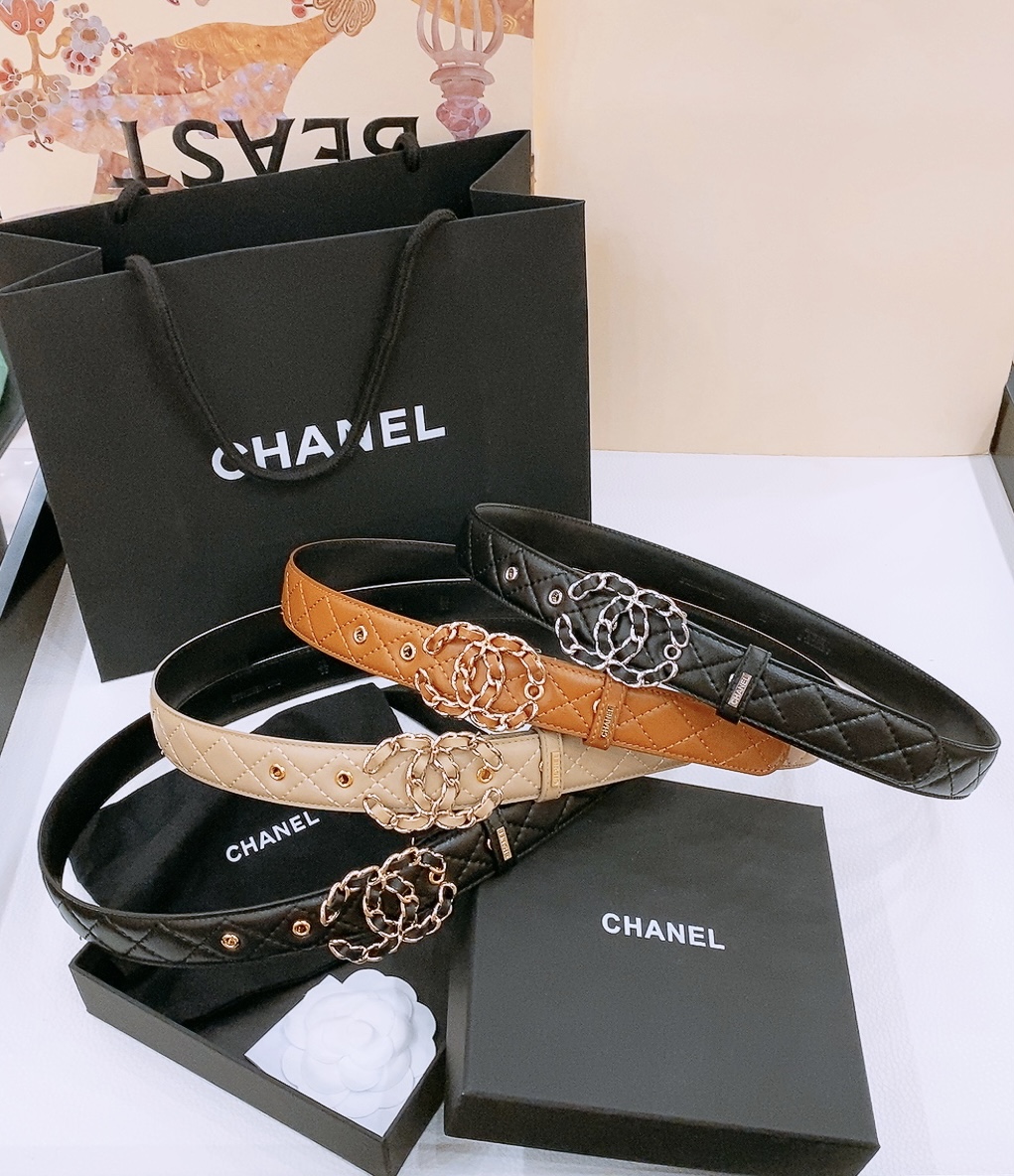 샤넬 퀼팅 체인 인터레이스드 CC 버클 30mm 벨트