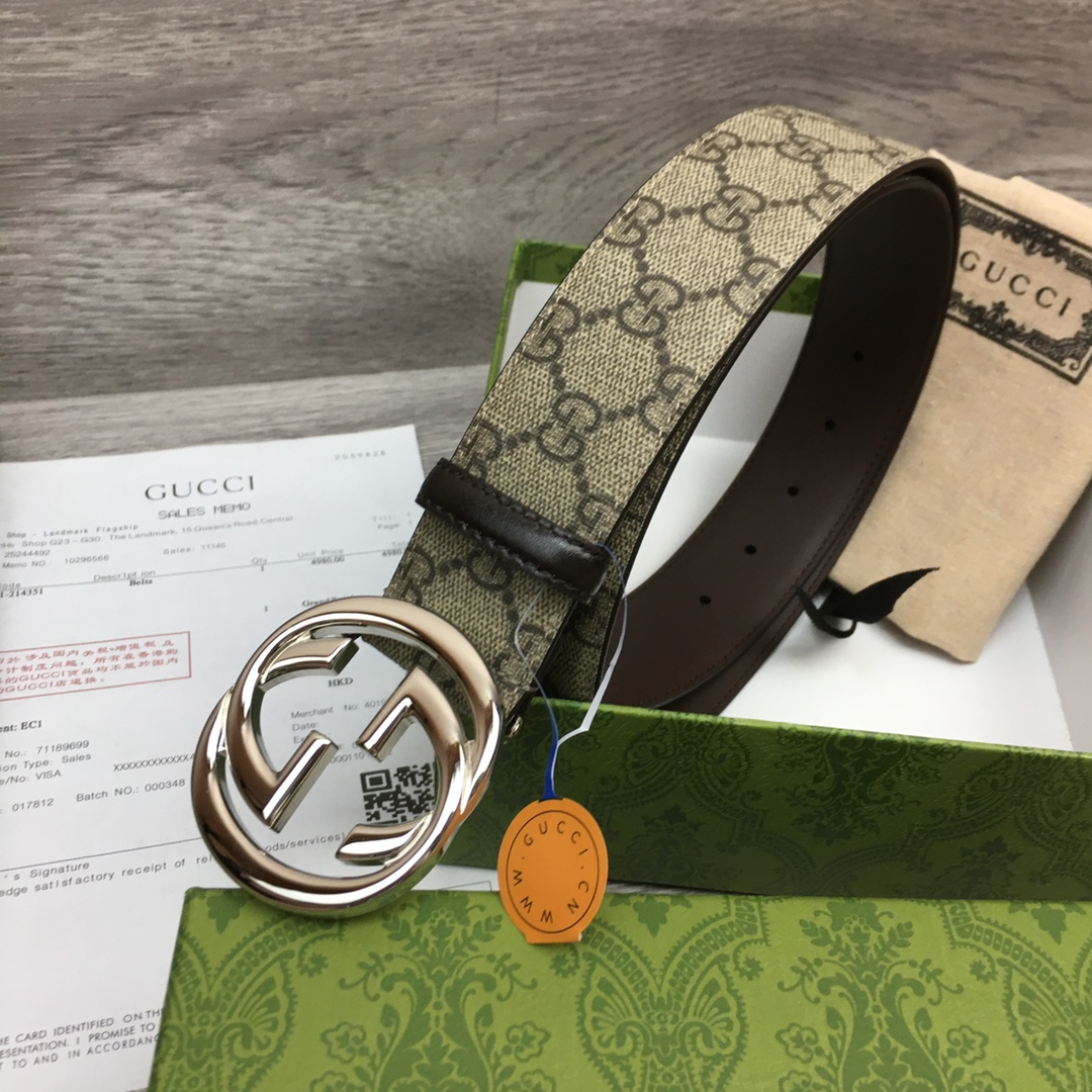 구찌 인터로킹 G 버클 GG 수프림 캔버스 40mm 벨트