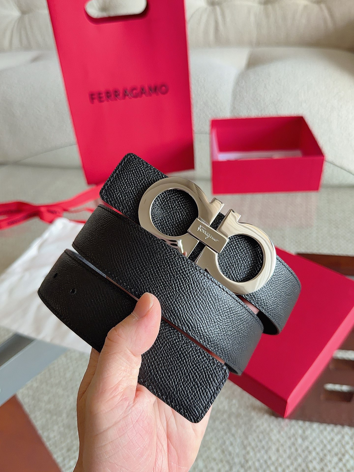 살바토레 페라가모 리버서블 간치니 더블 간치니 버클 벨트 35mm
