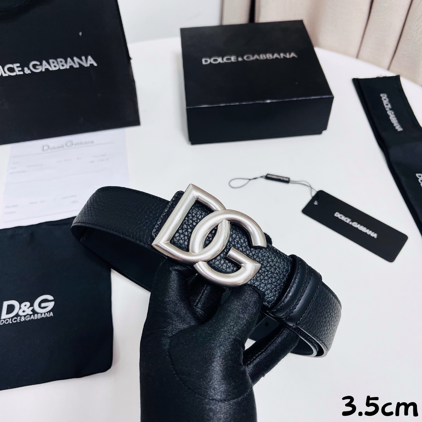 돌체앤가바나 DG 인터로킹 로고 버클 3.5cm 레더 벨트
