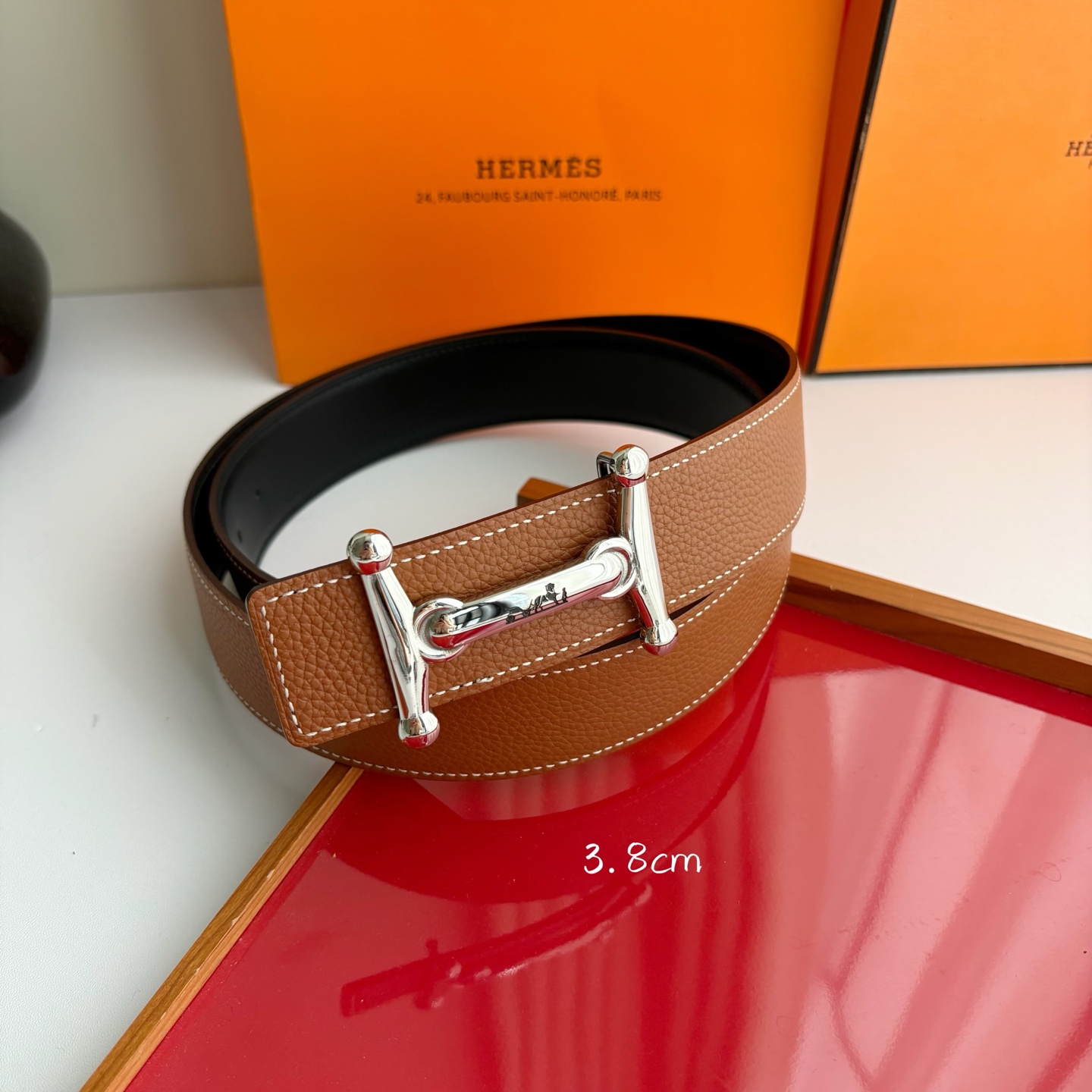 에르메스 H 버클 양면 가죽 벨트 38mm