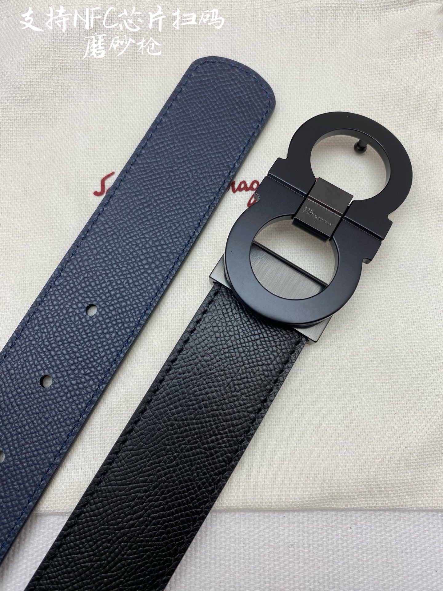 살바토레 페라가모 더블 간치니 버클 리버서블 남성 가죽 벨트