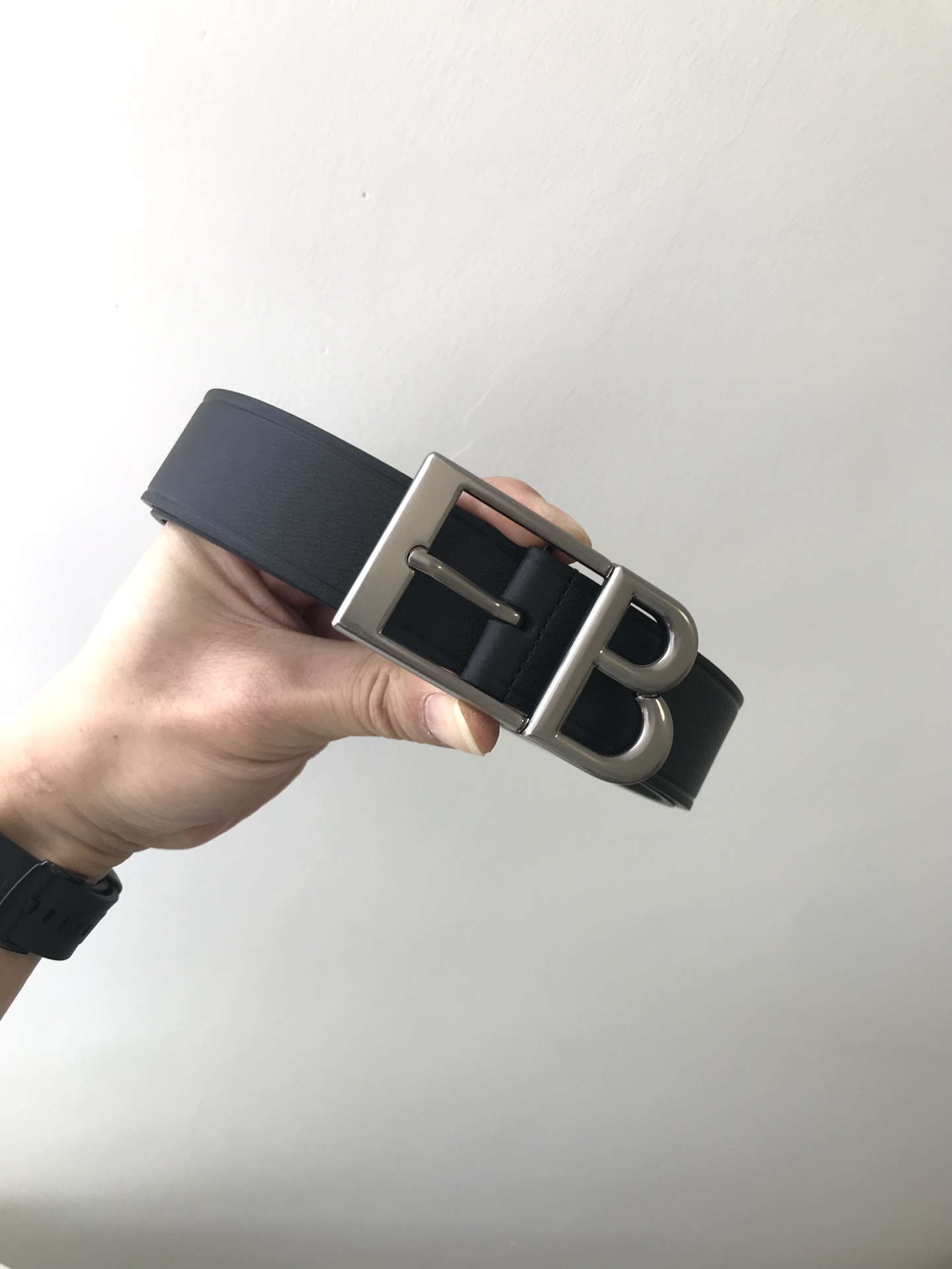 발렌시아가 BB 로고 버클 35mm 레더 벨트