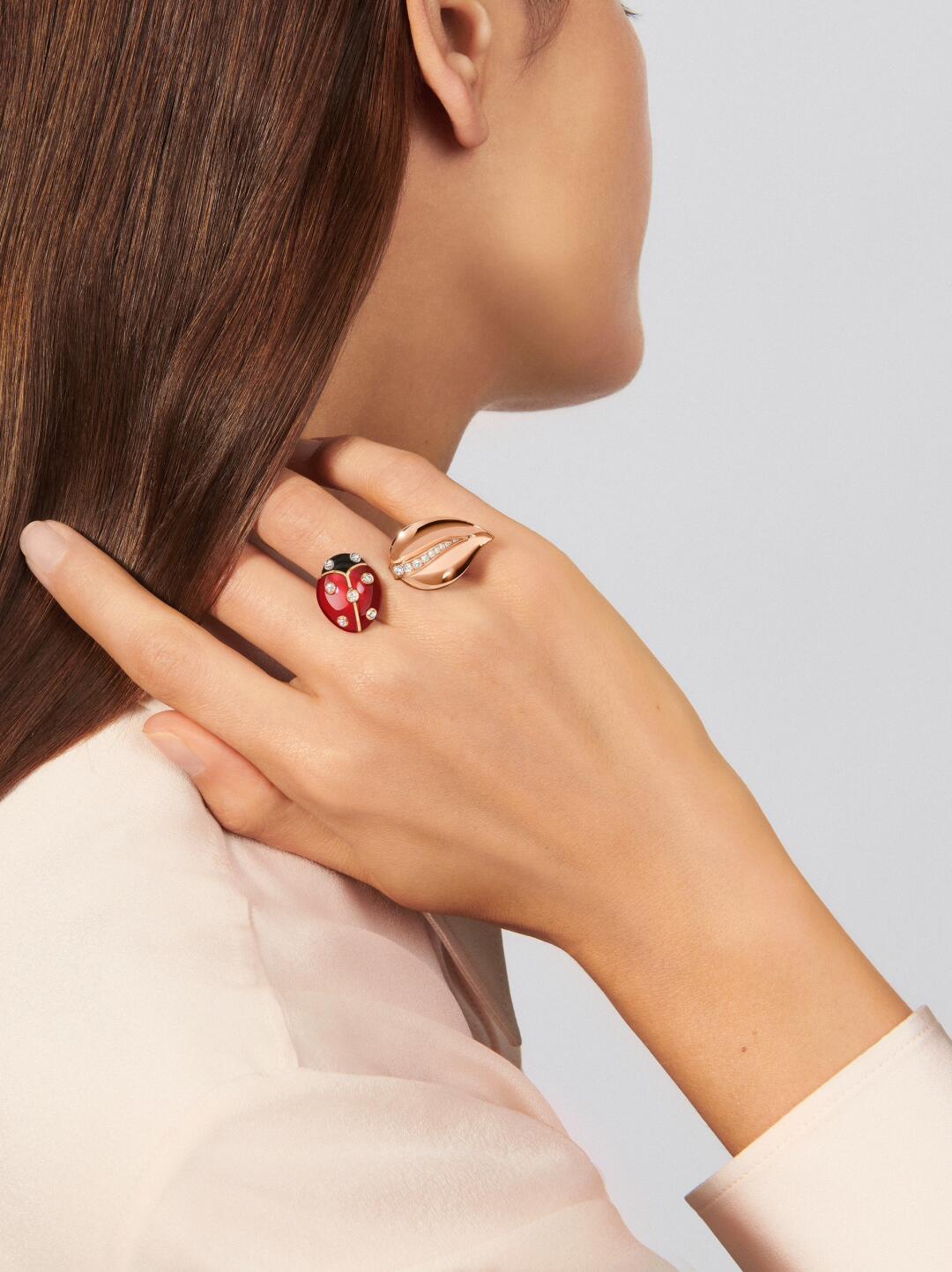 이본 레옹 코시넬(레이디버그) 레드 에나멜 다이아몬드 링 / 다이아몬드 립 링