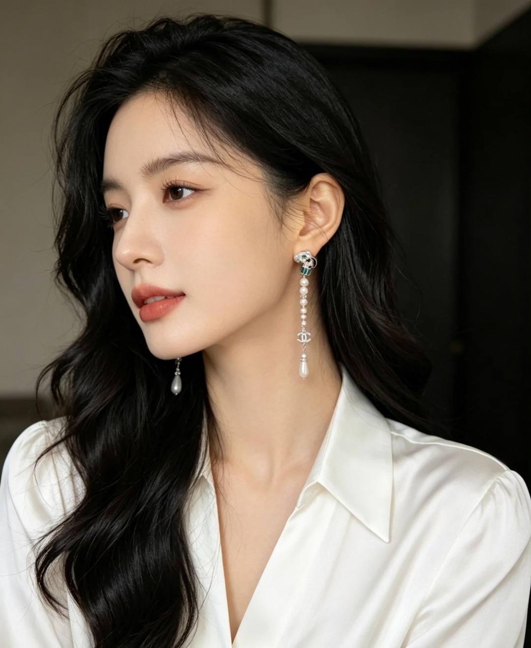 샤넬 CC 로고 펄 드롭 이어링
